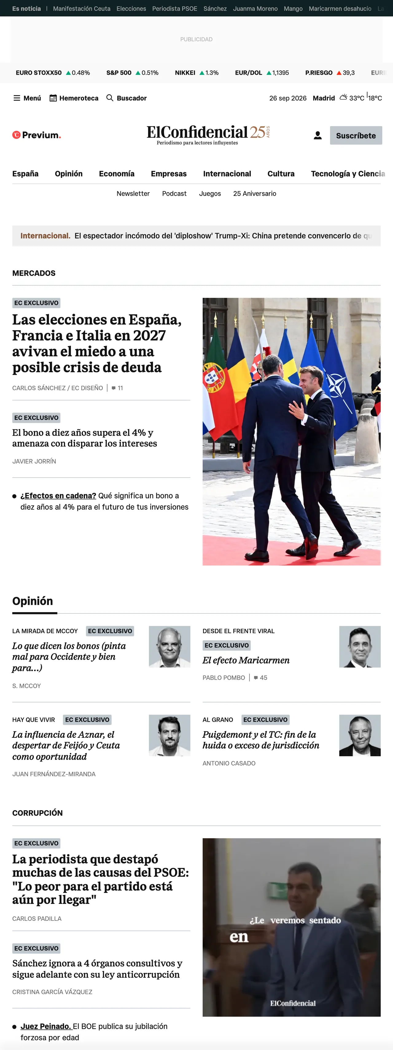 Screenshot of the El Confidencial front page