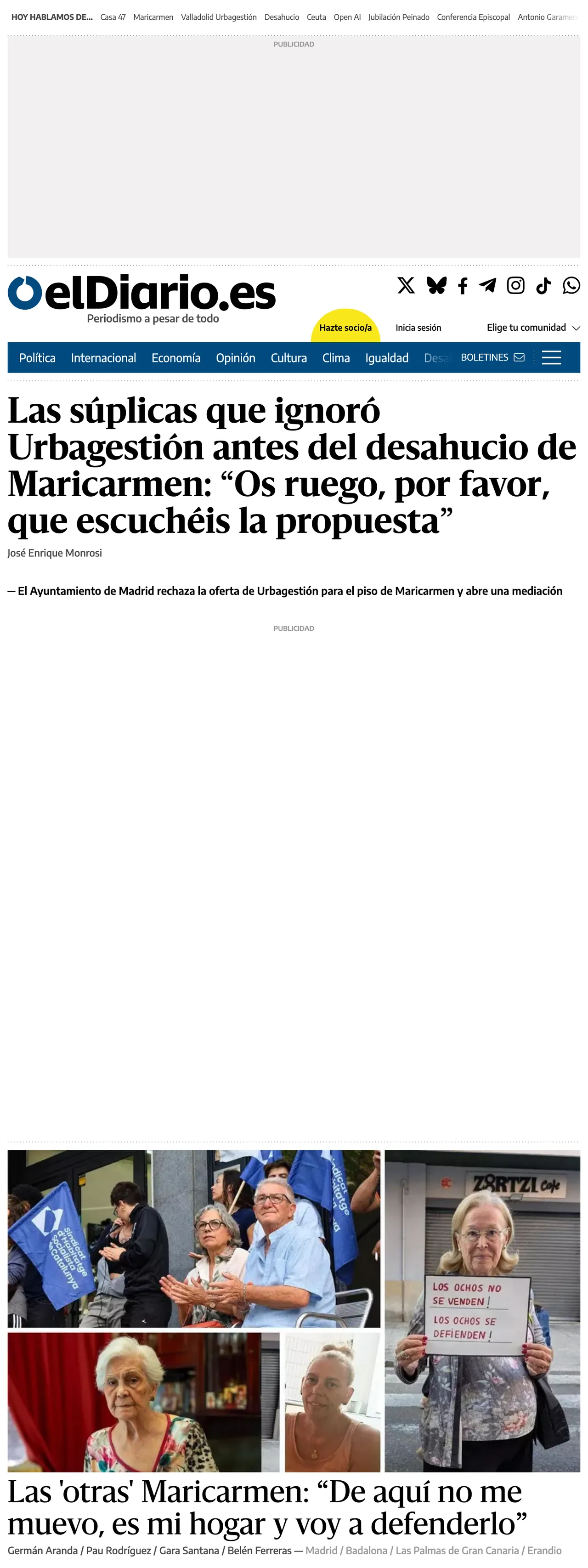 Screenshot of the elDiario.es front page