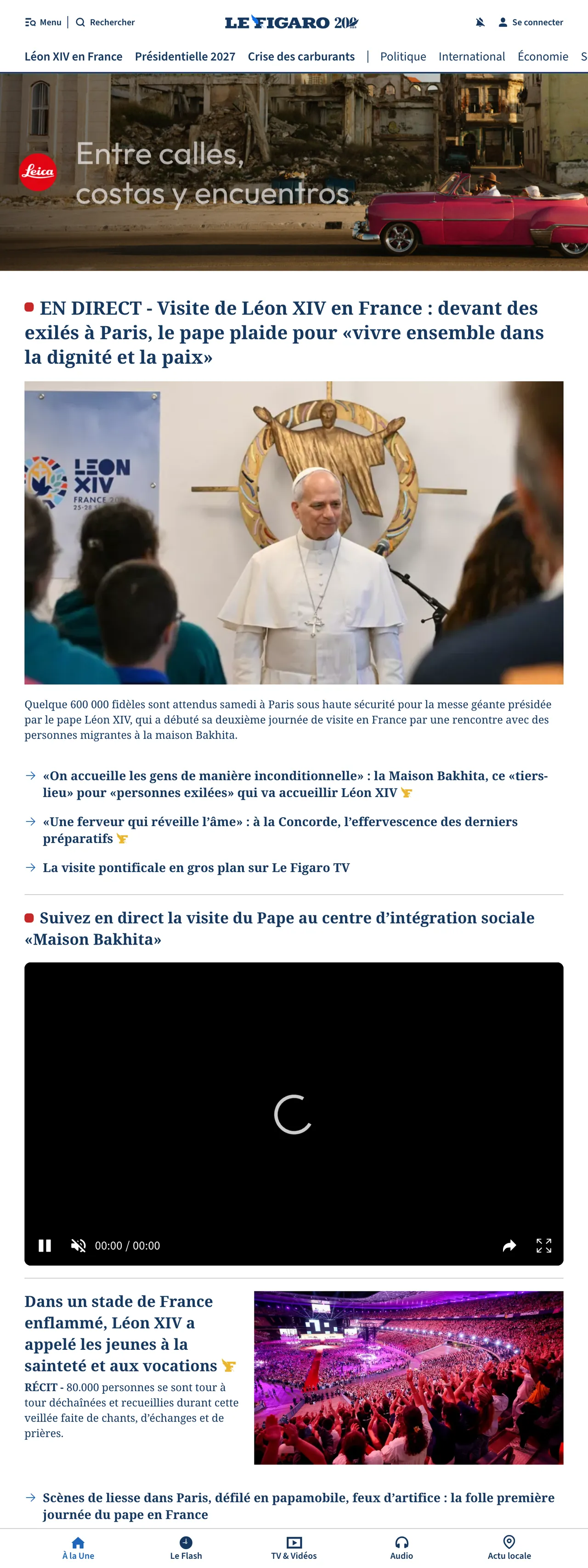Screenshot of the Le Figaro front page