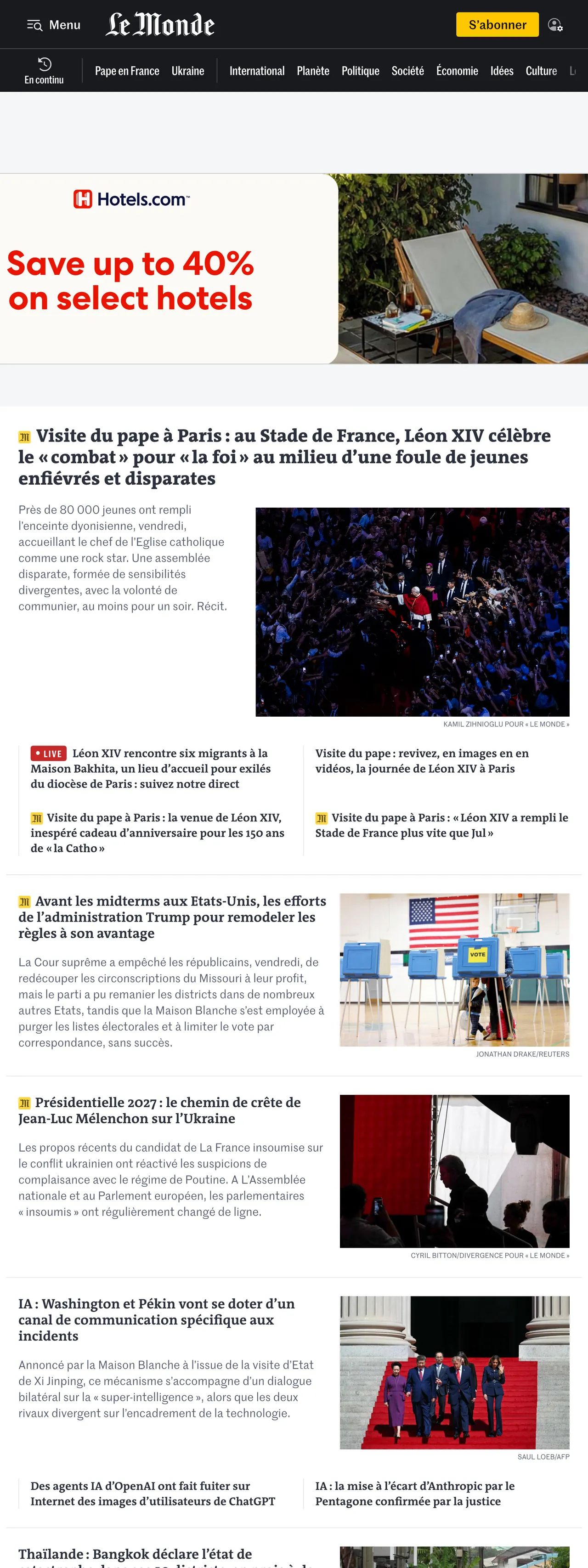 Screenshot of the Le Monde front page