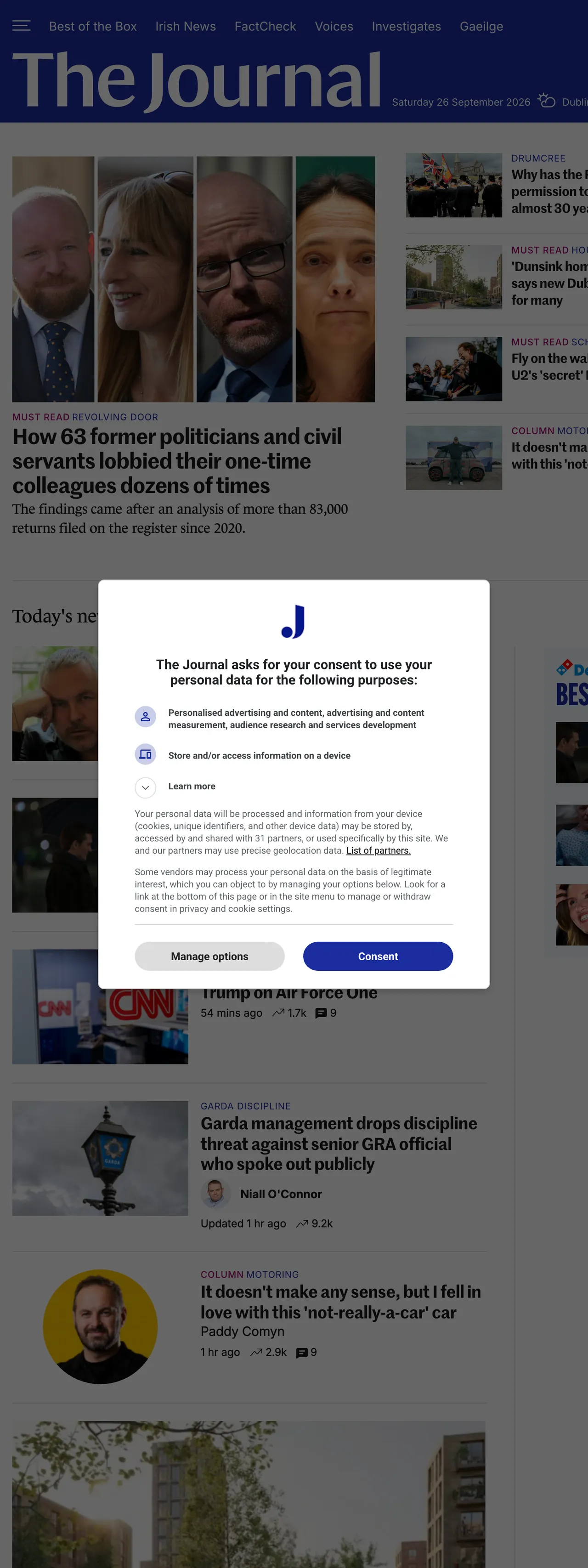 Screenshot of the TheJournal.ie front page