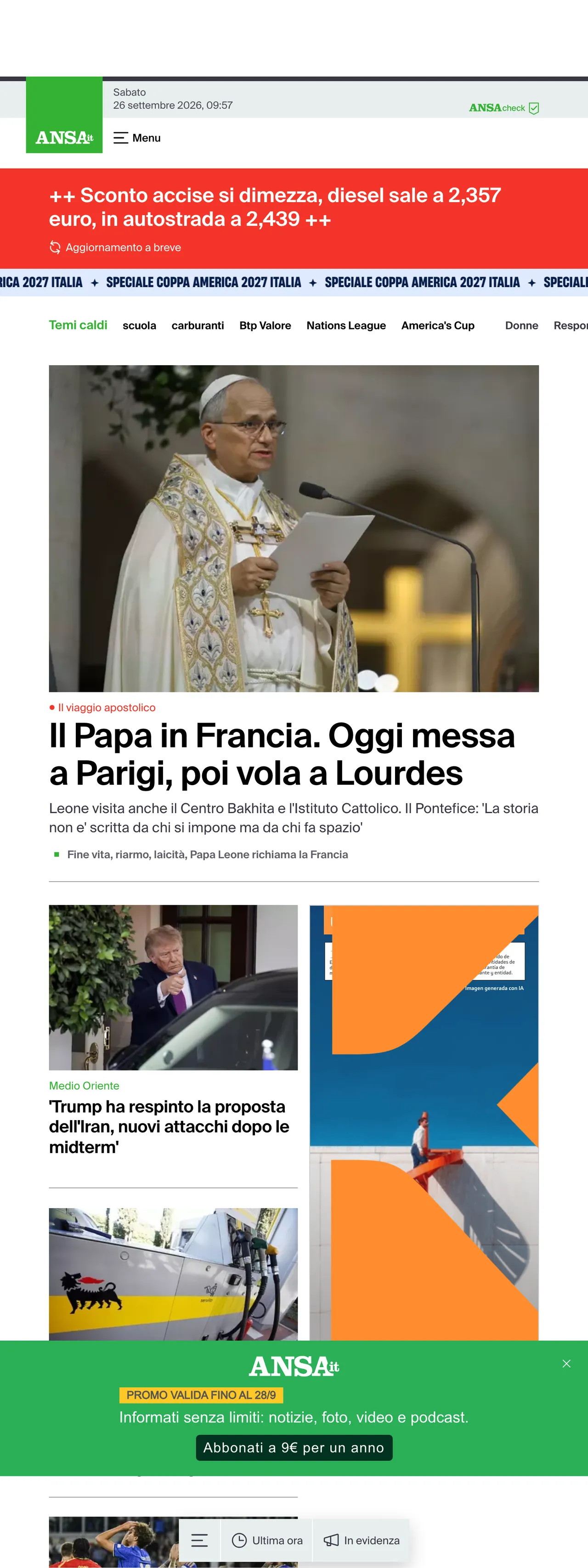 Screenshot of the ANSA front page