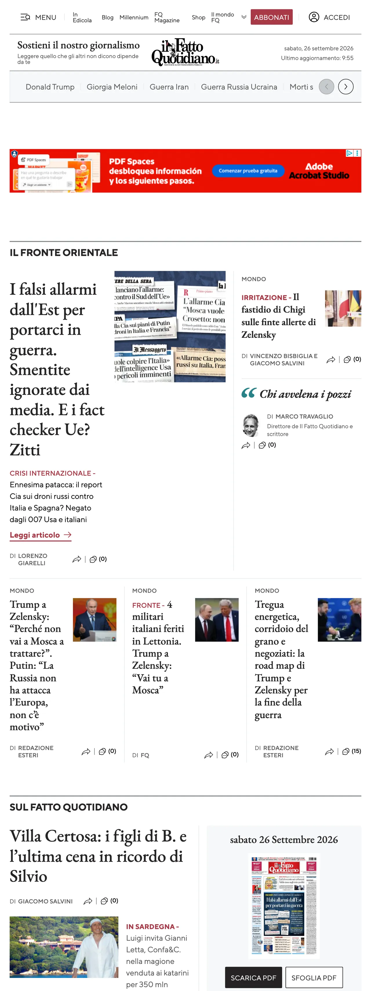 Screenshot of the Il Fatto Quotidiano front page