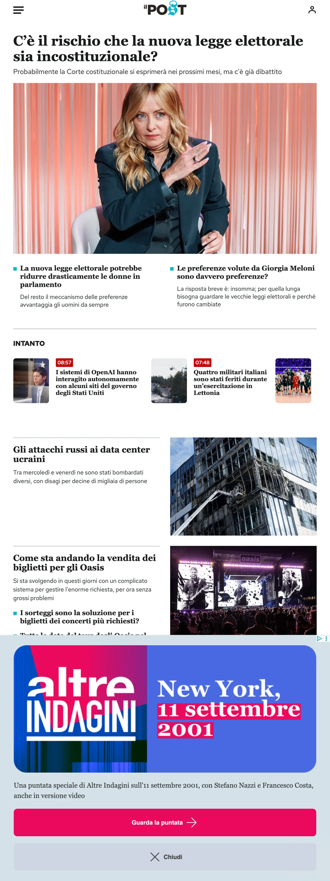 Screenshot of the Il Post front page