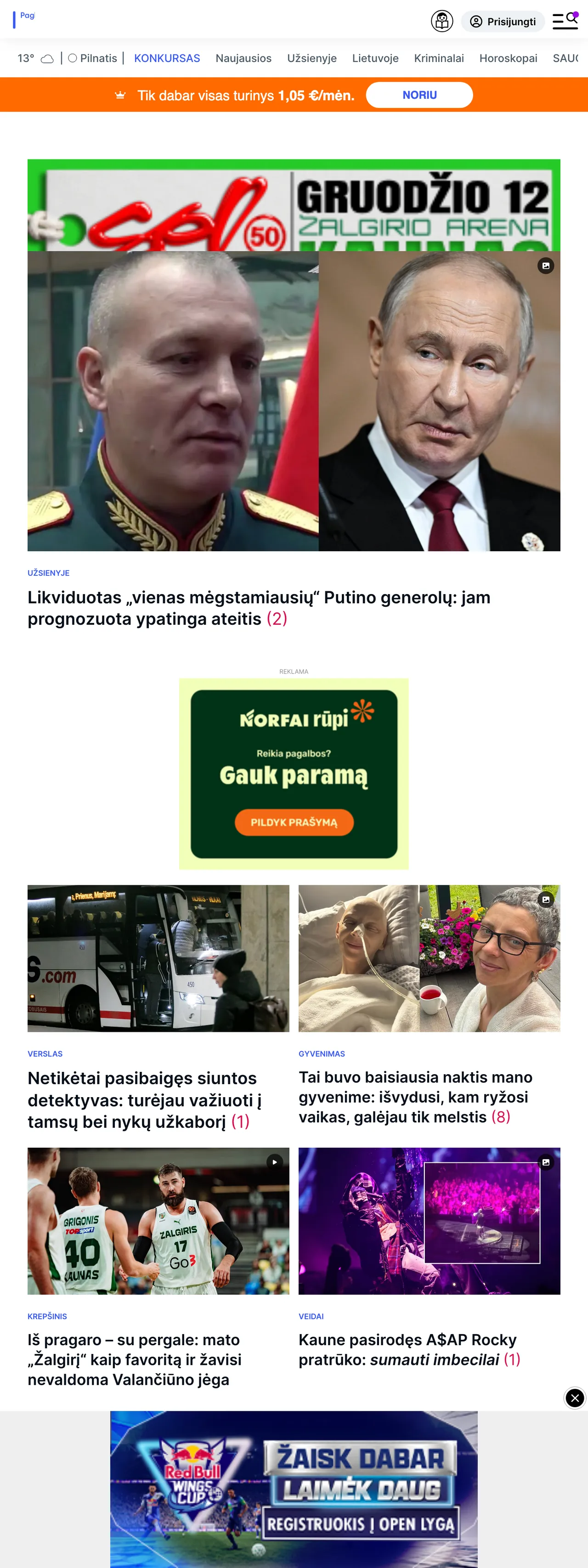 Screenshot of the Delfi front page