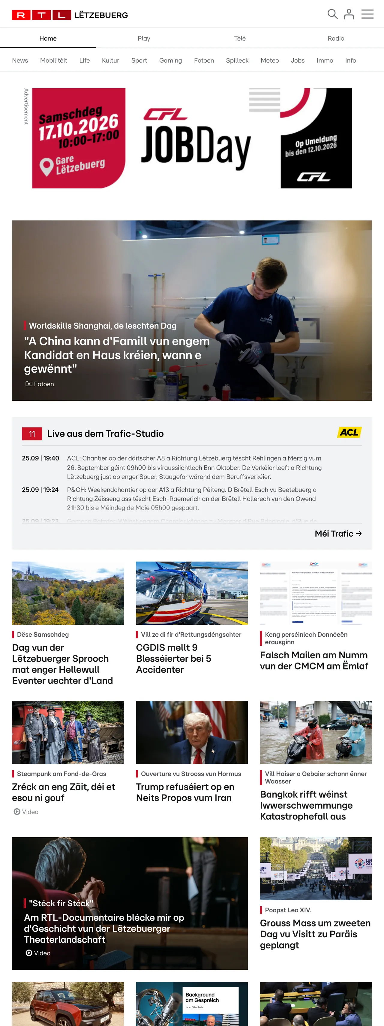 Screenshot of the RTL Lëtzebuerg front page