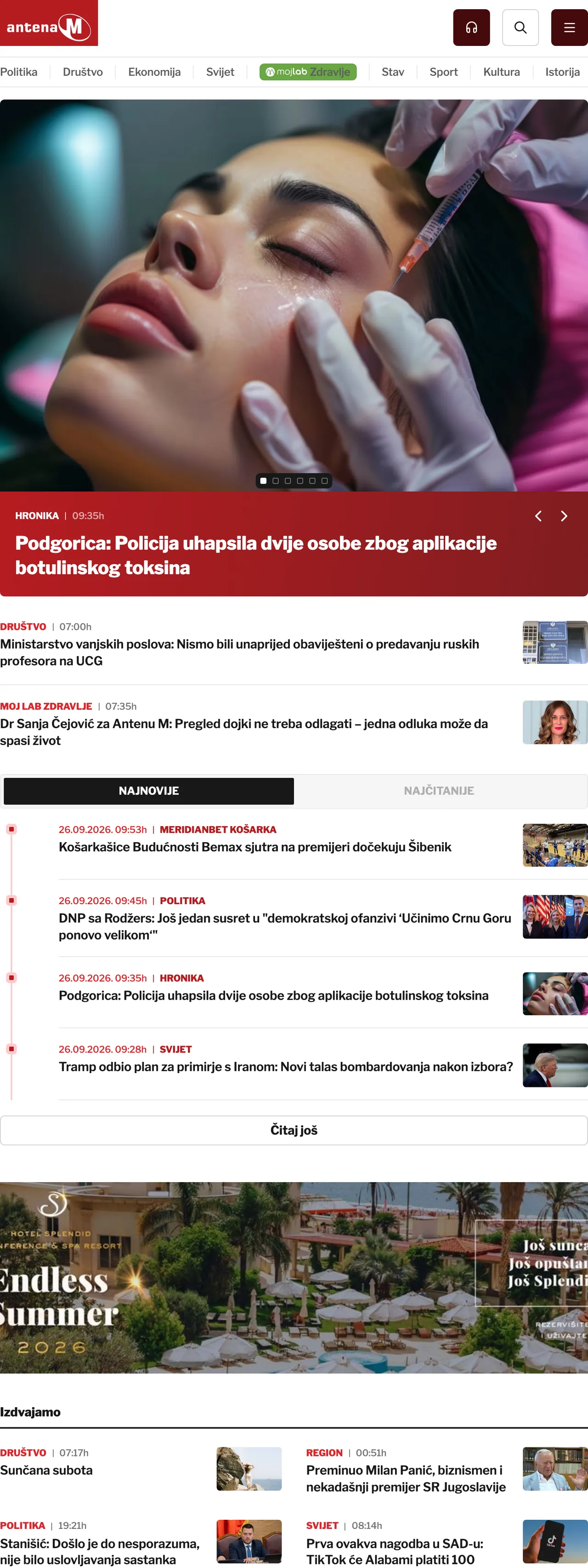 Screenshot of the Antena M front page