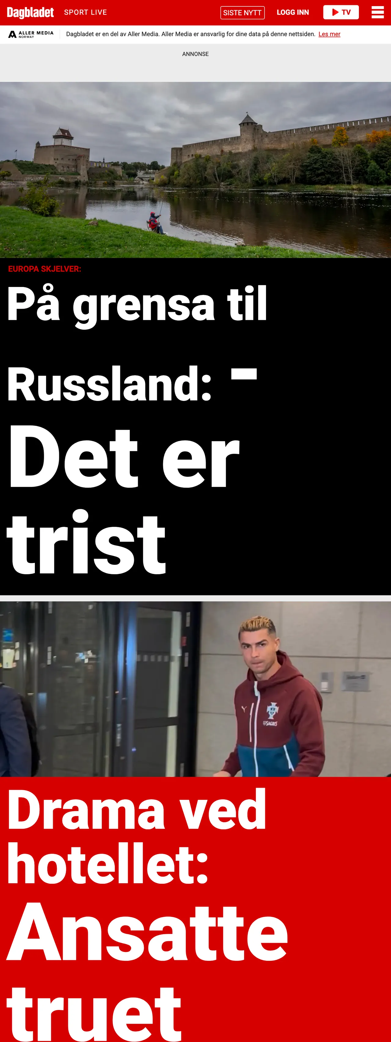 Screenshot of the Dagbladet front page