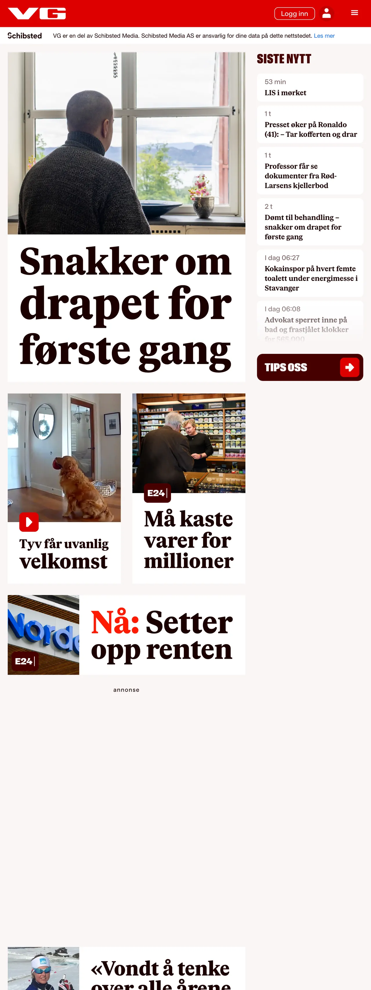 Screenshot of the VG front page