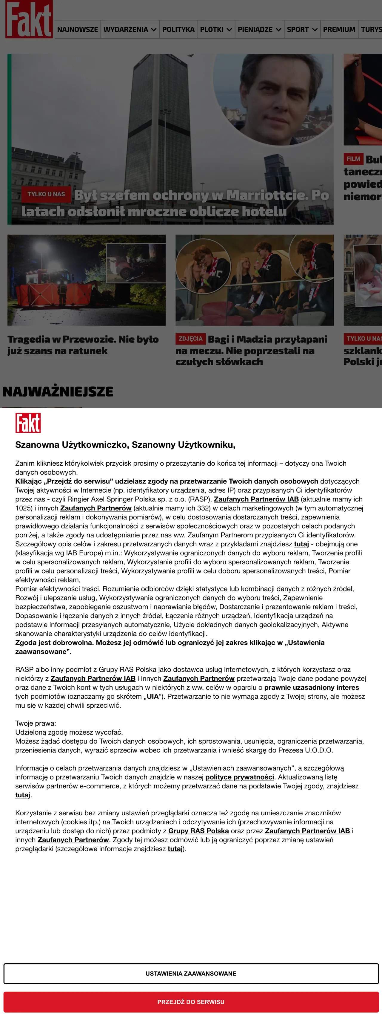 Screenshot of the Fakt front page