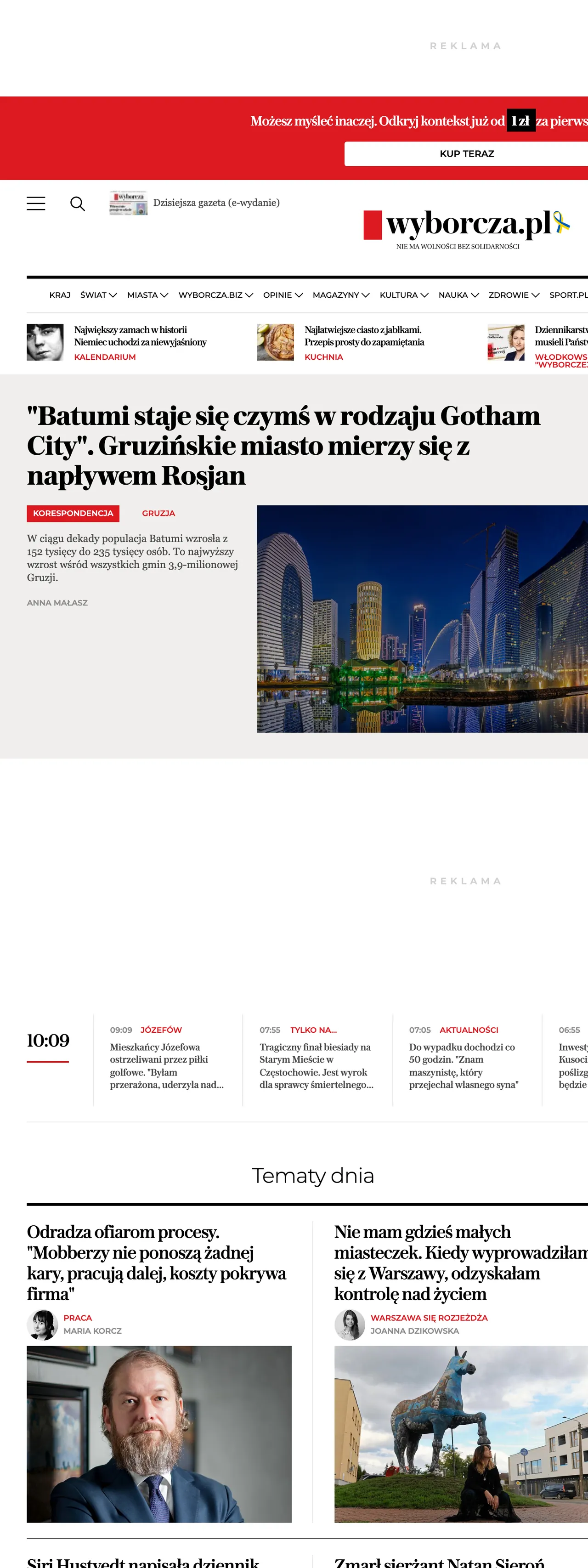 Screenshot of the Wyborcza front page