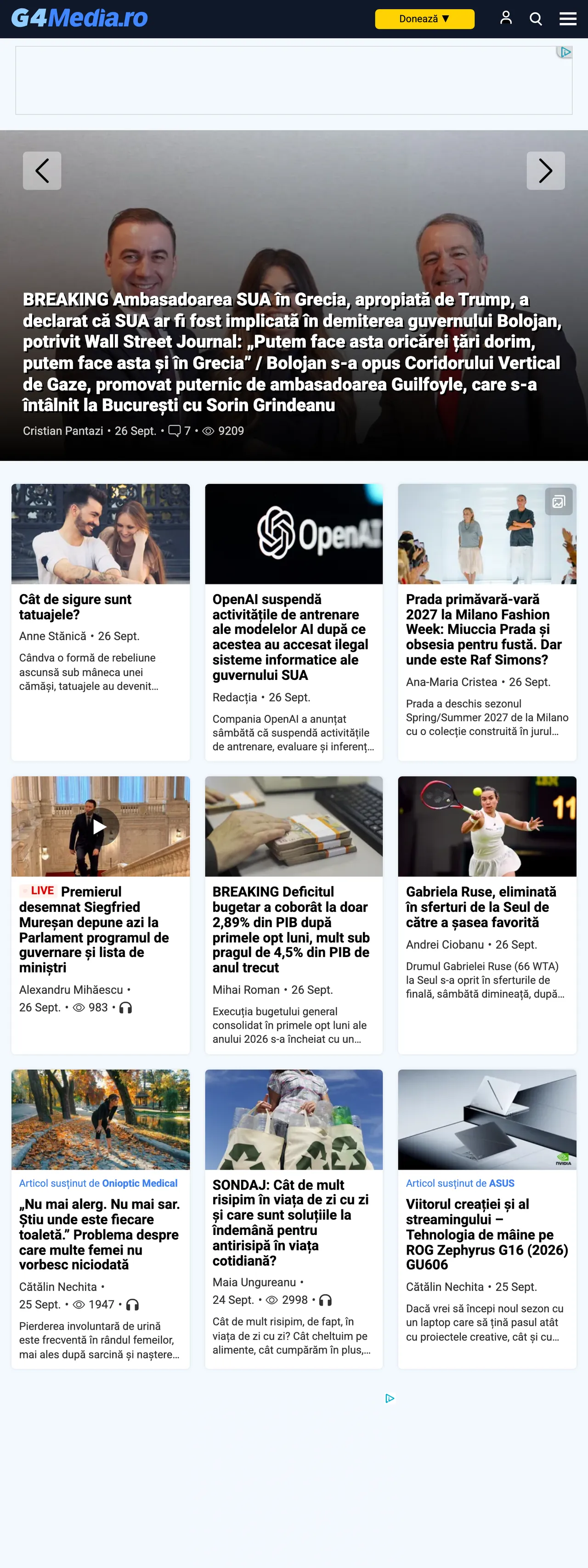 Screenshot of the G4Media front page