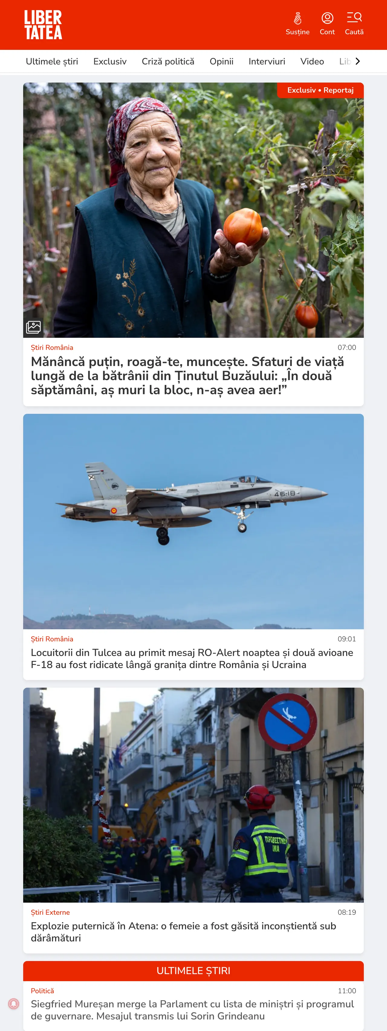 Screenshot of the Libertatea front page