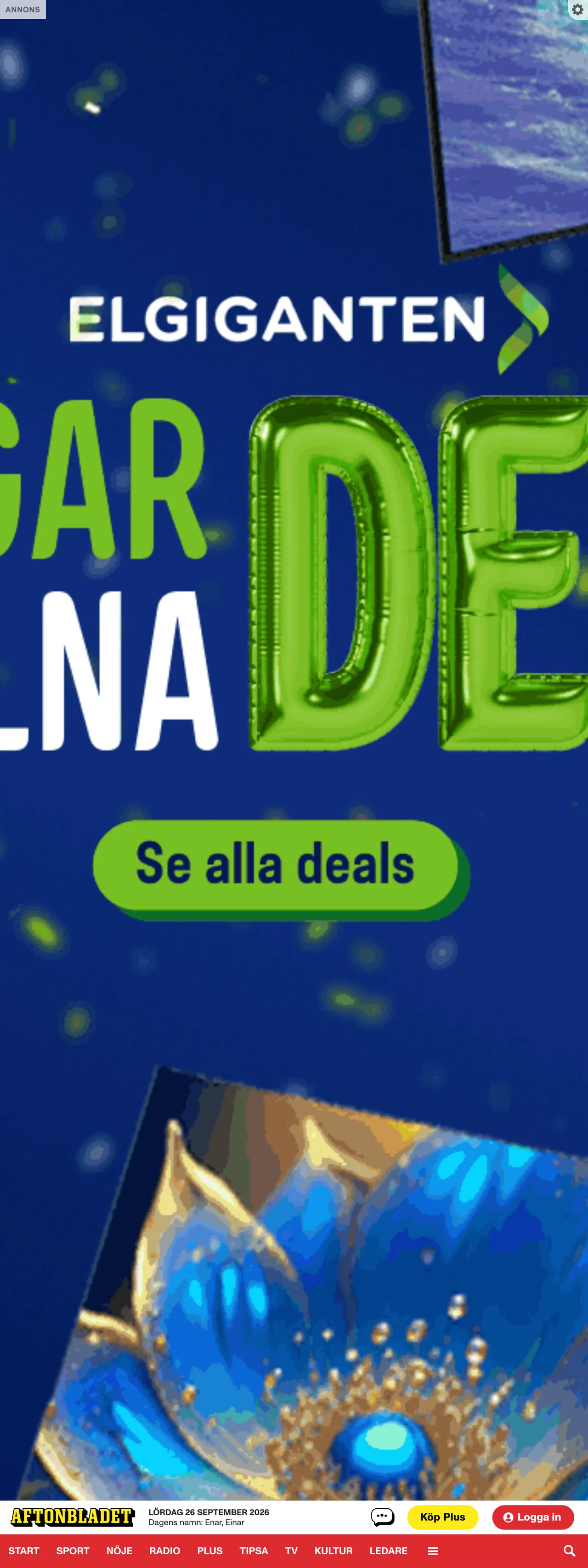 Screenshot of the Aftonbladet front page