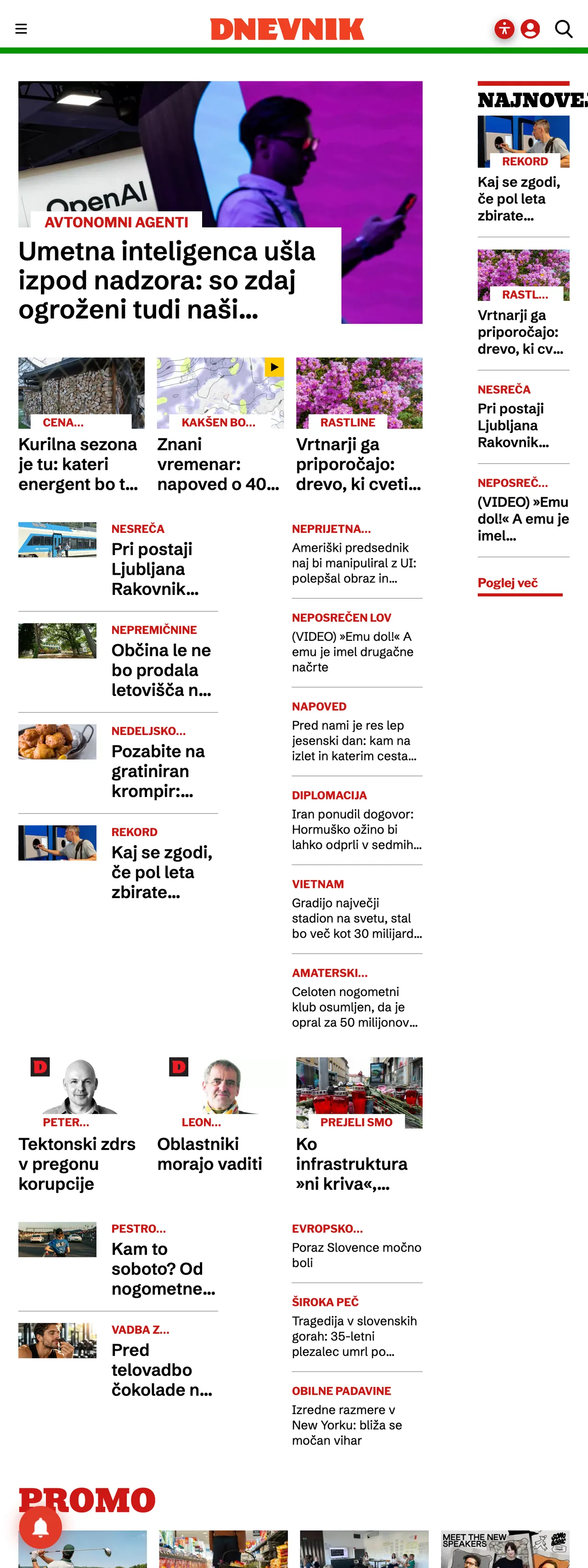 Screenshot of the Dnevnik front page