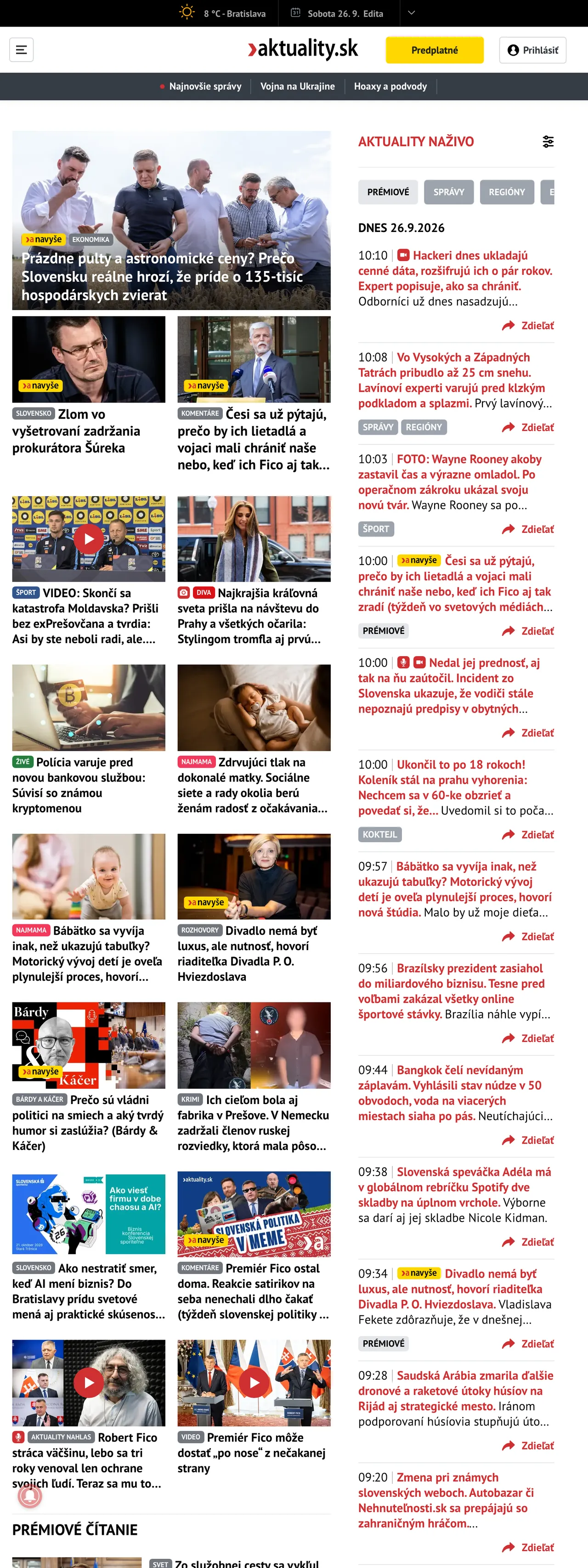 Screenshot of the Aktuality.sk front page