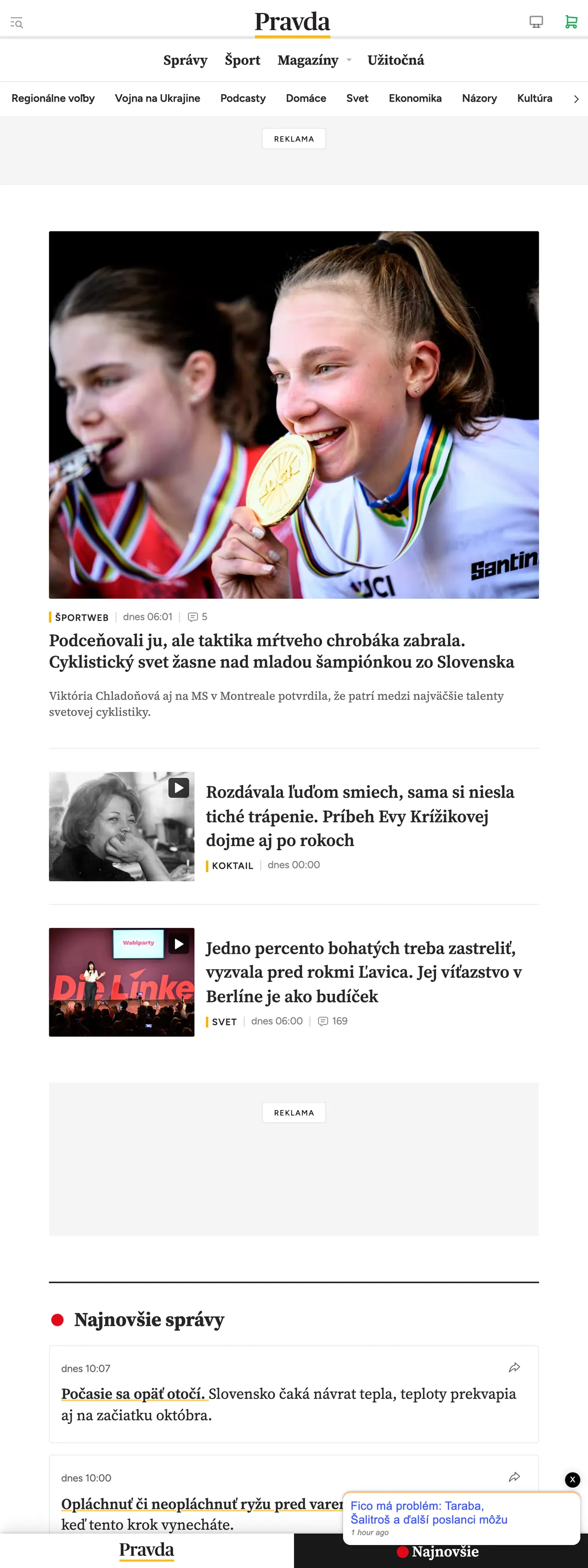 Screenshot of the Pravda front page
