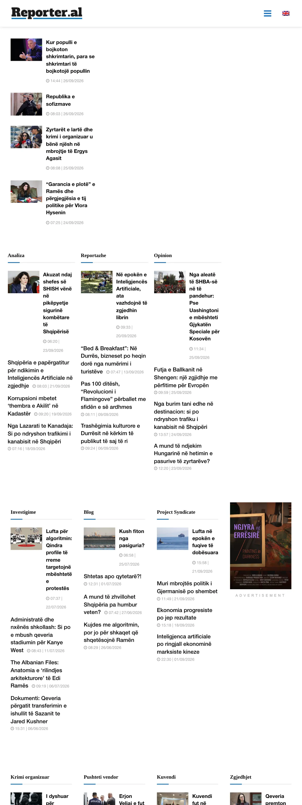 Screenshot of the Reporter.al front page