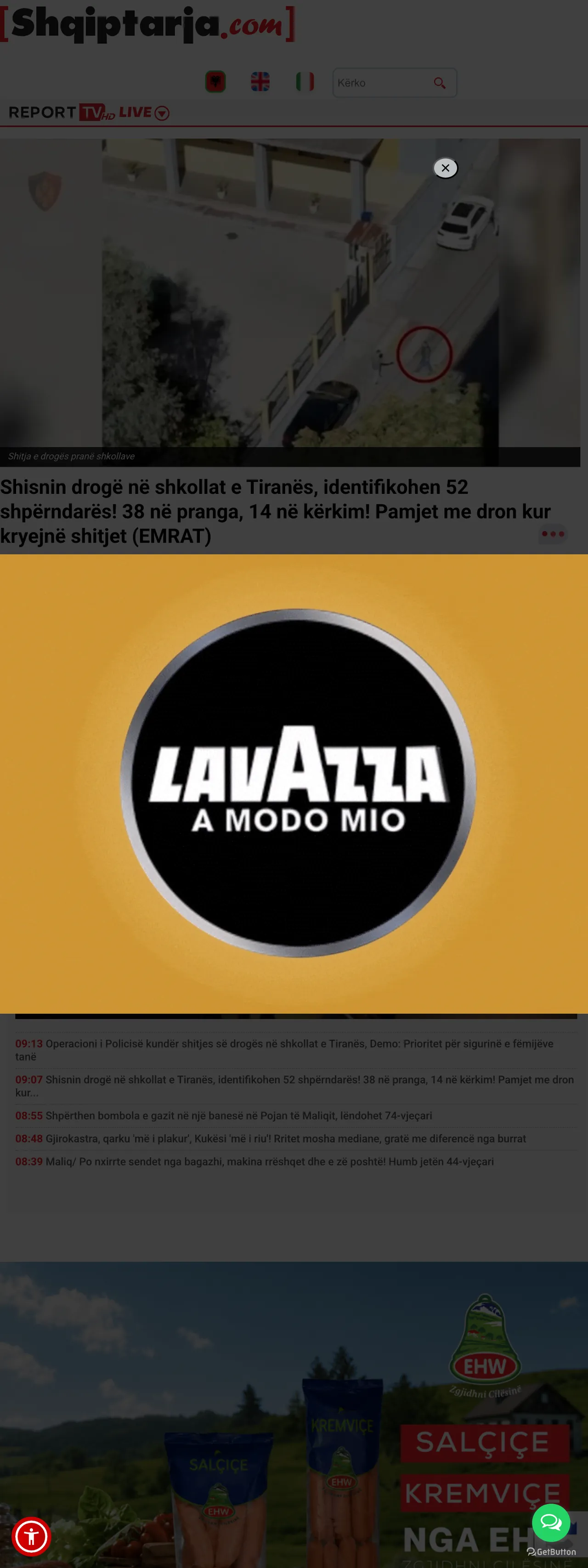 Screenshot of the Shqiptarja.com front page