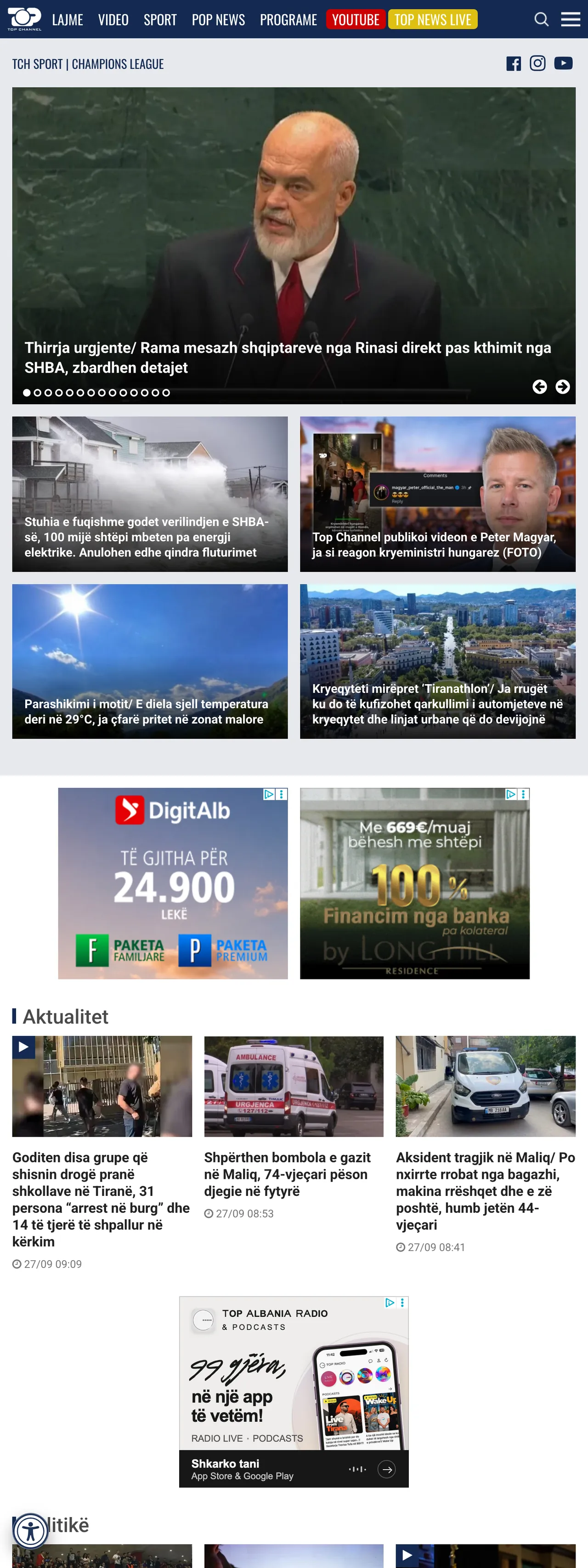 Screenshot of the Top Channel front page