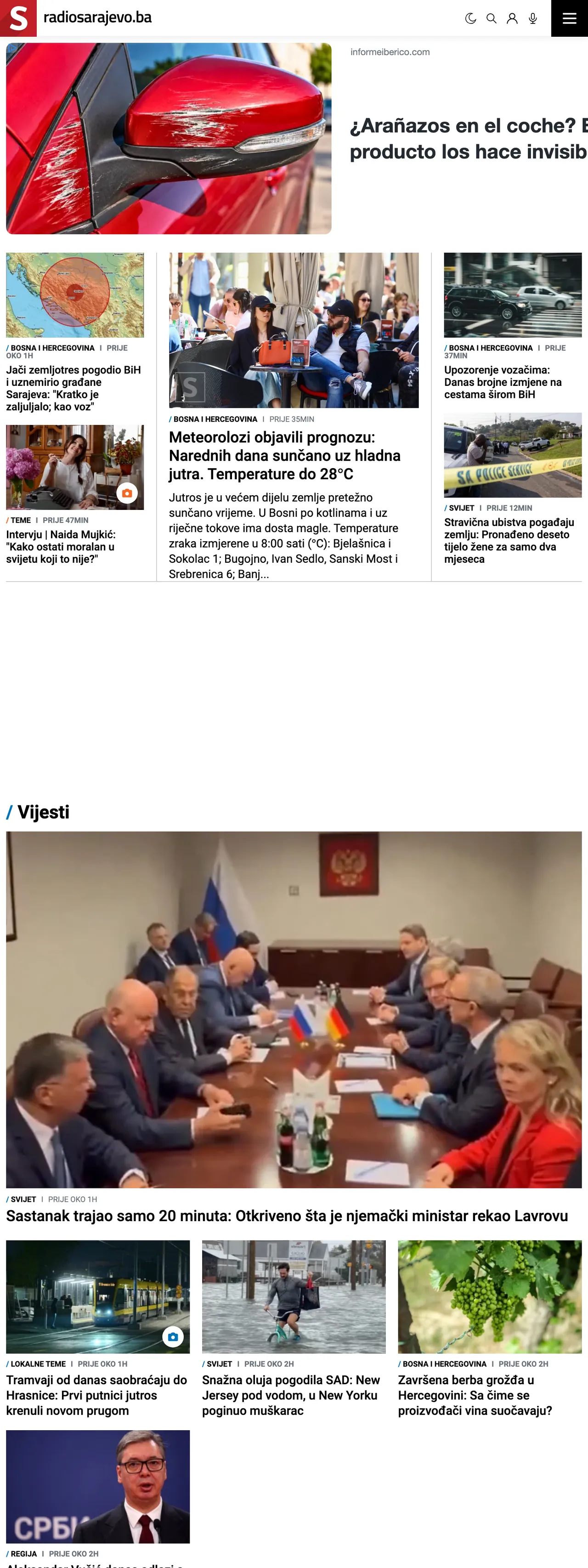 Screenshot of the Radio Sarajevo front page