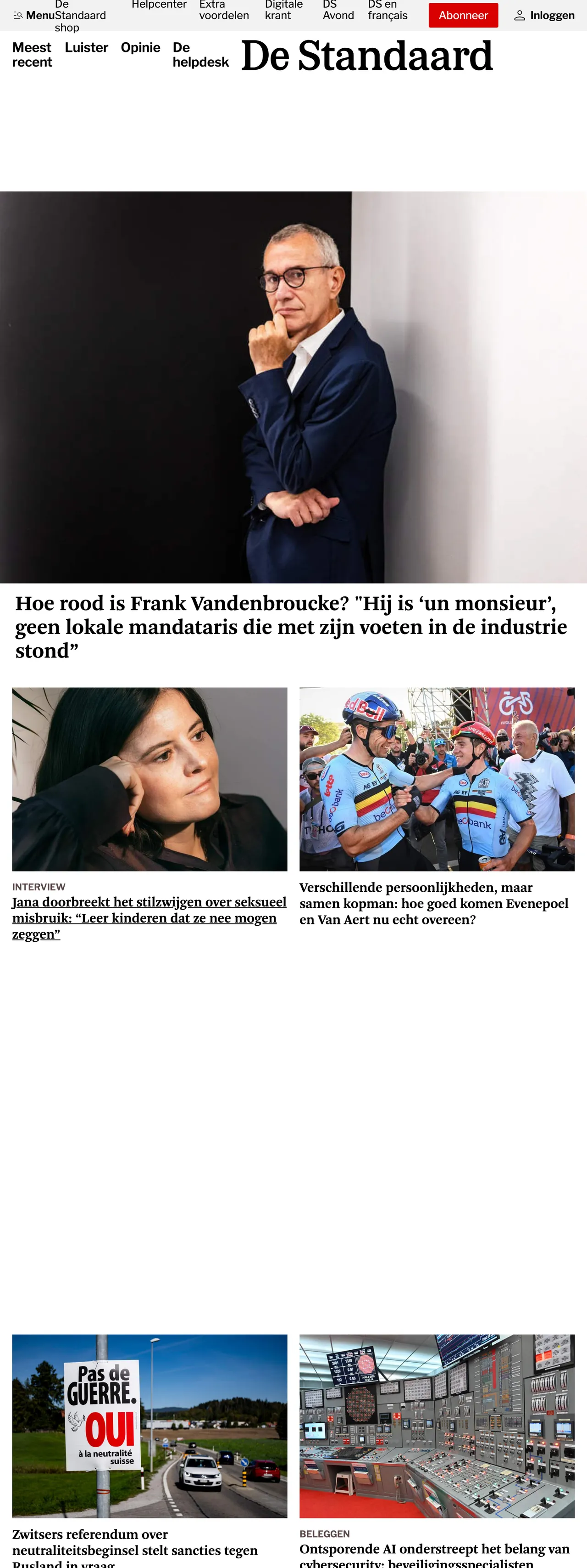 Screenshot of the De Standaard front page