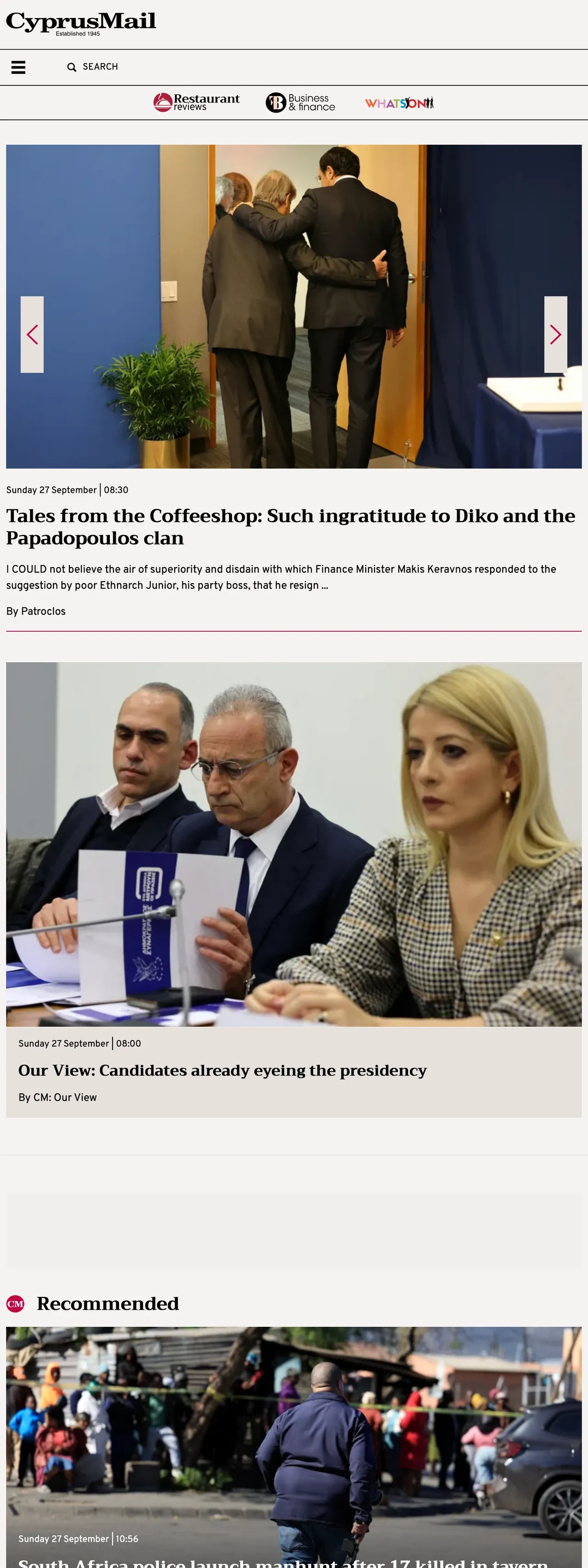 Screenshot of the Cyprus Mail front page
