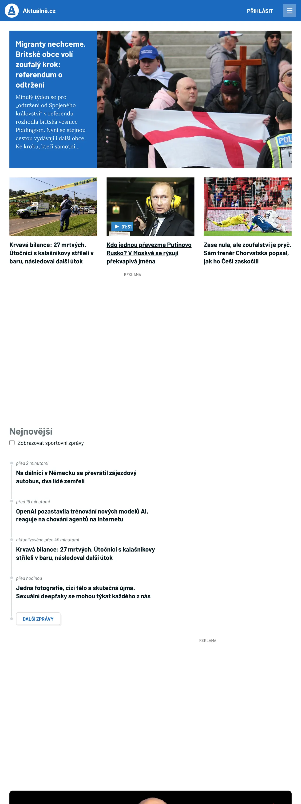 Screenshot of the Aktuálně.cz front page