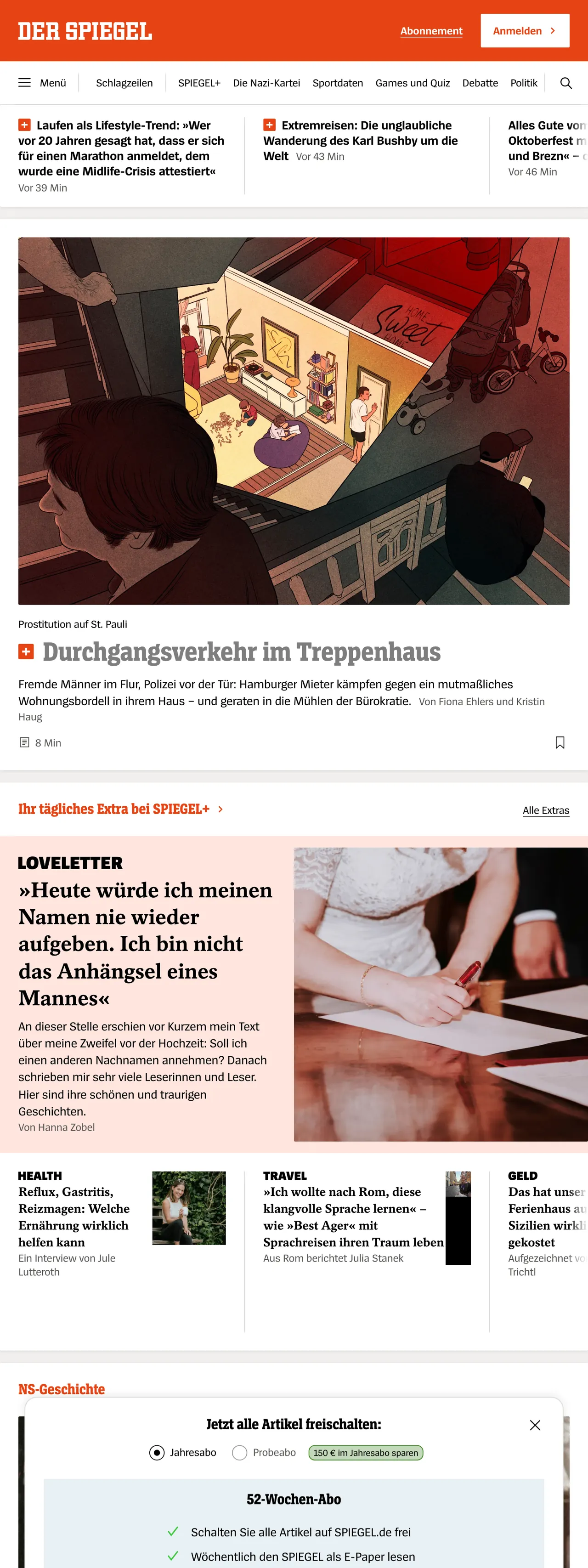 Screenshot of the DER SPIEGEL front page