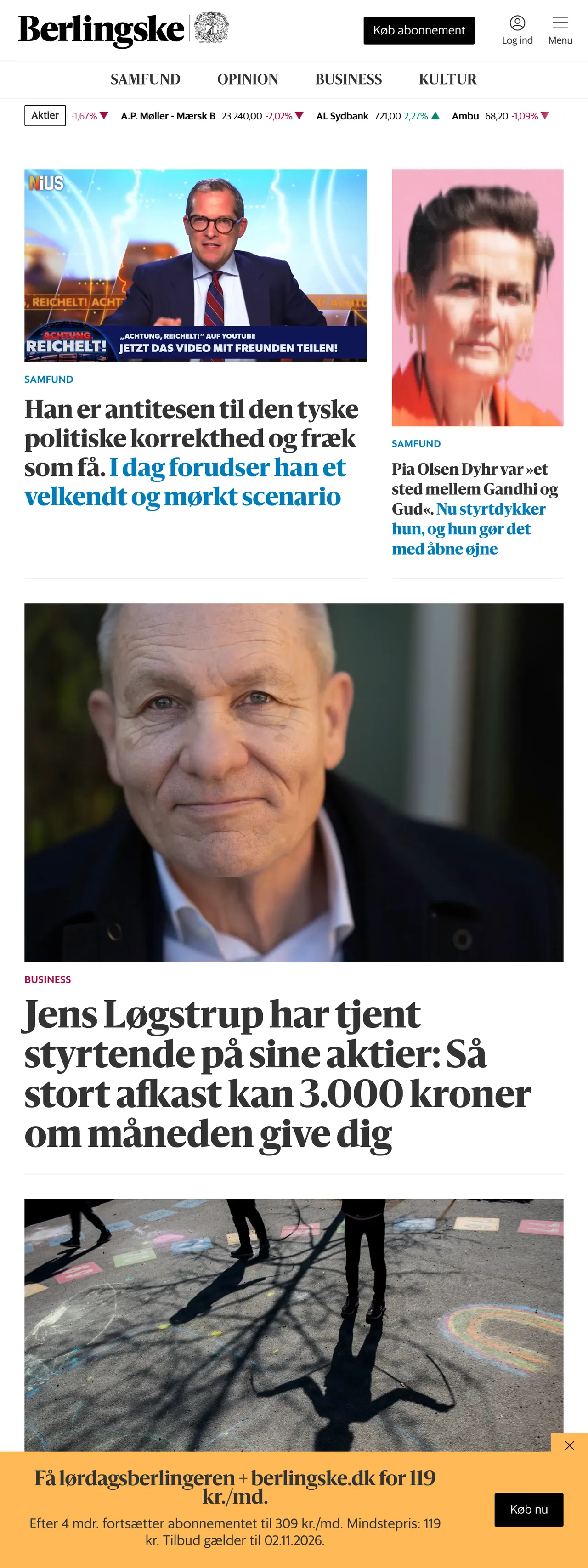 Screenshot of the Berlingske front page