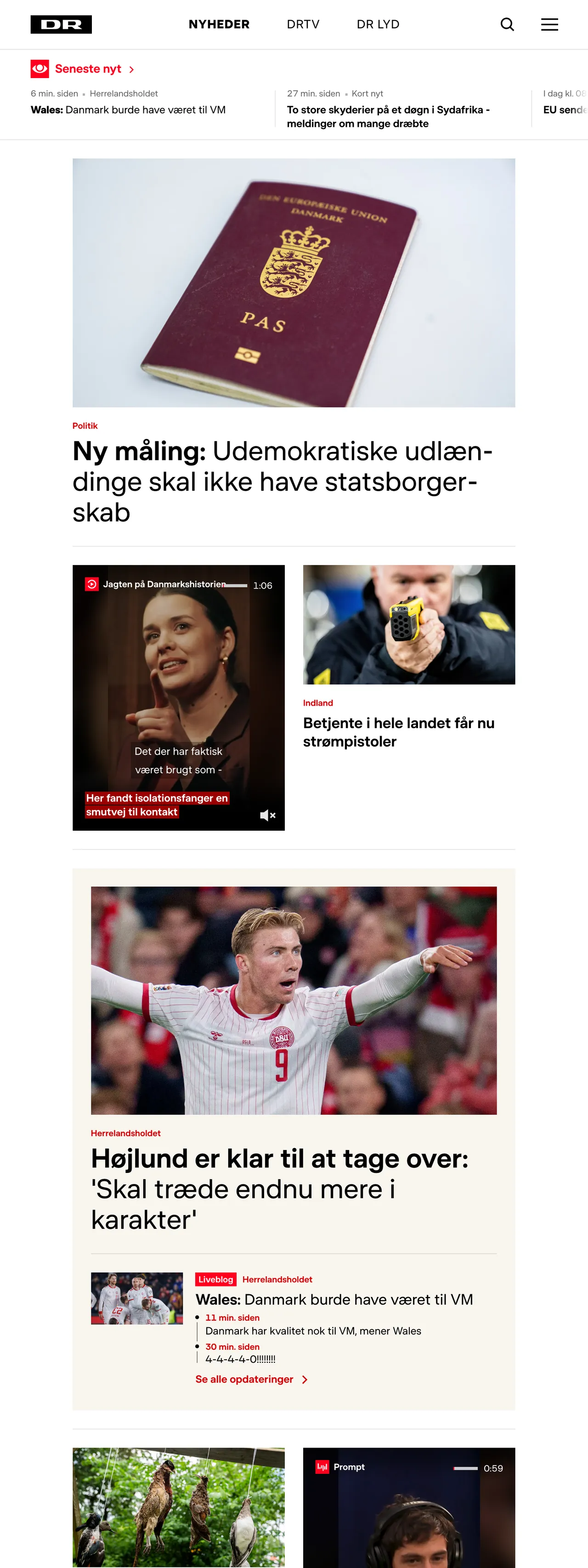 Screenshot of the DR front page