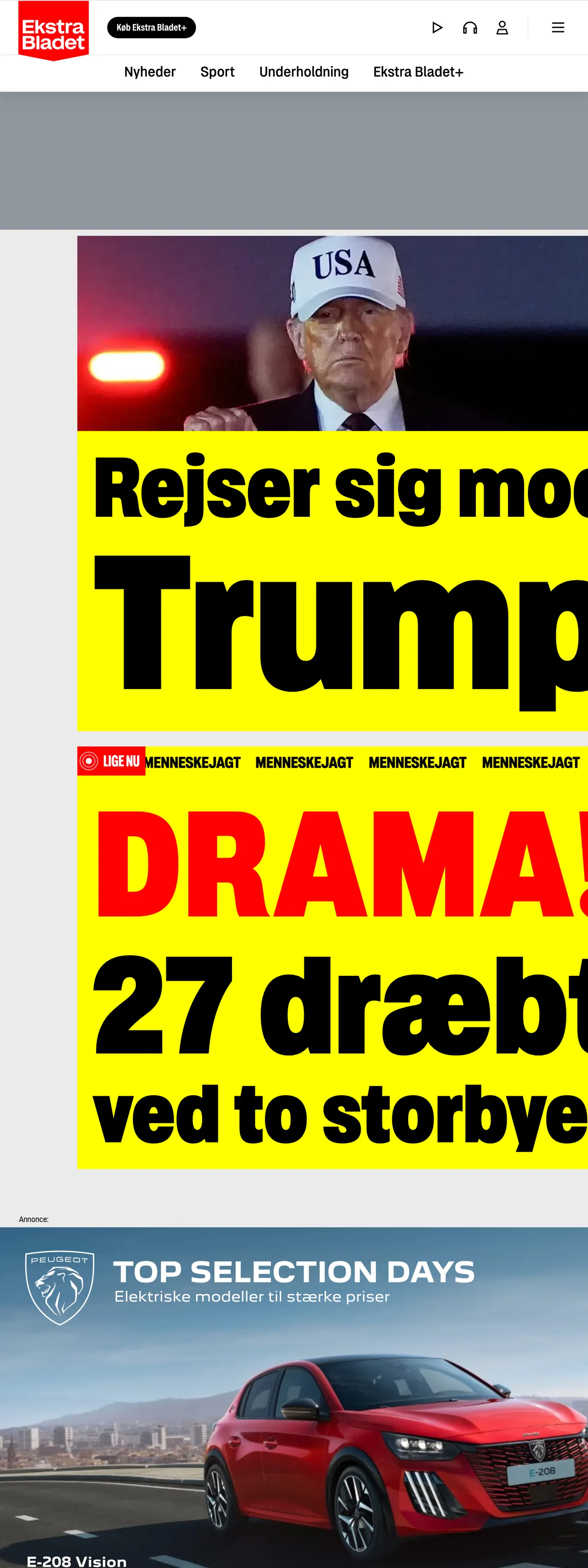 Screenshot of the Ekstra Bladet front page