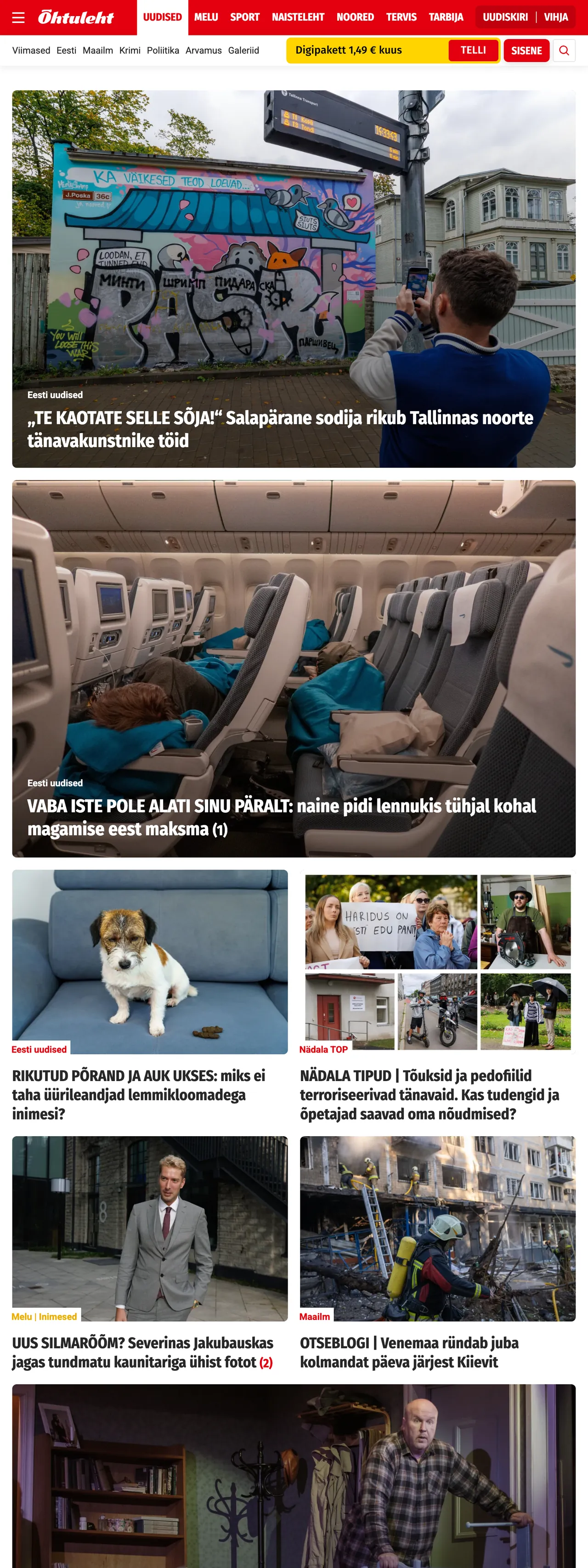 Screenshot of the Õhtuleht front page