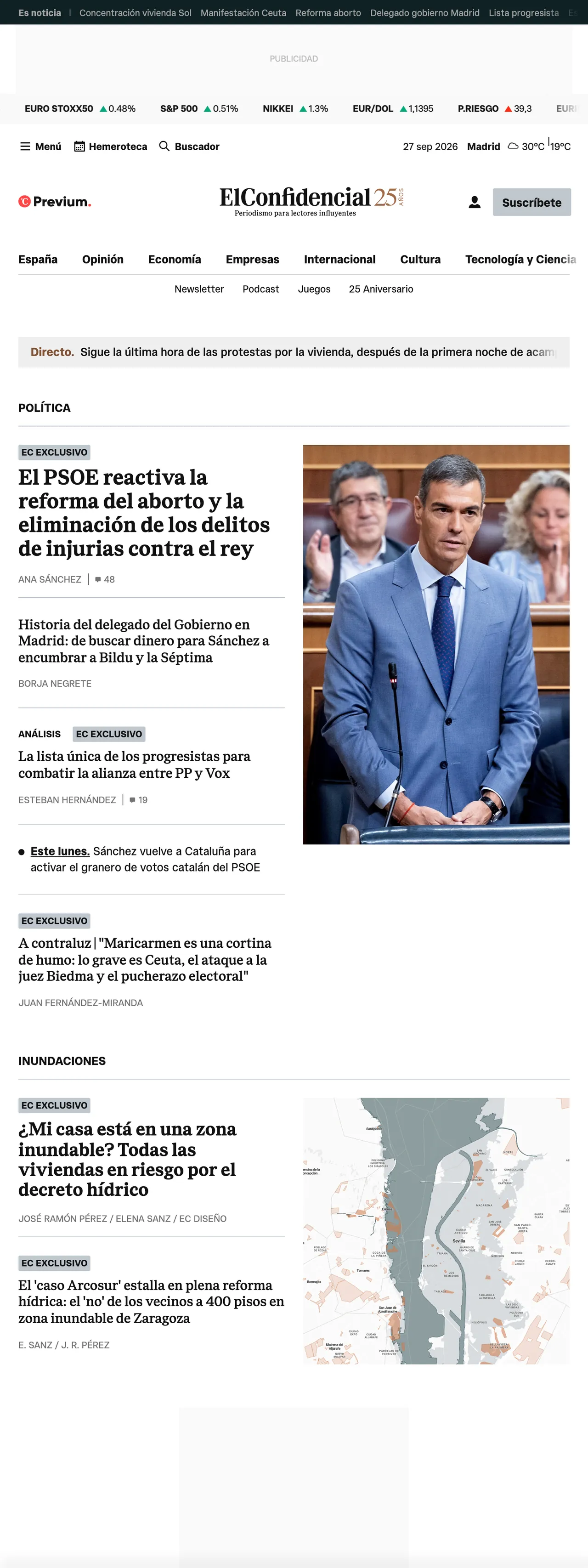 Screenshot of the El Confidencial front page