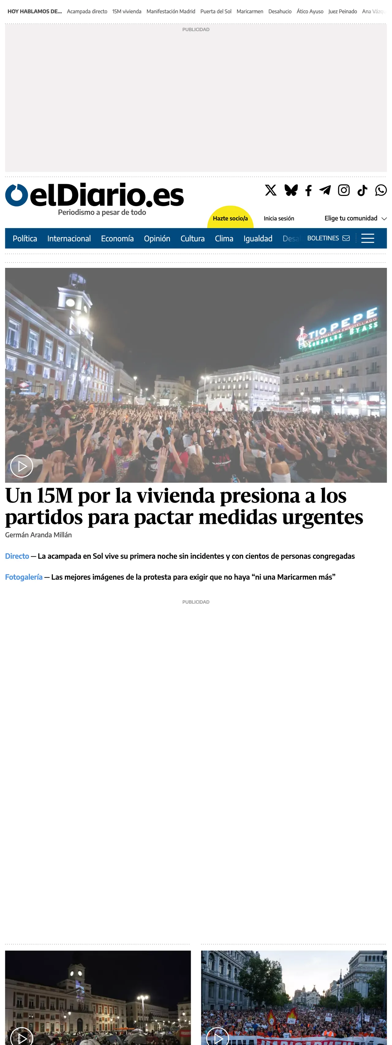 Screenshot of the elDiario.es front page