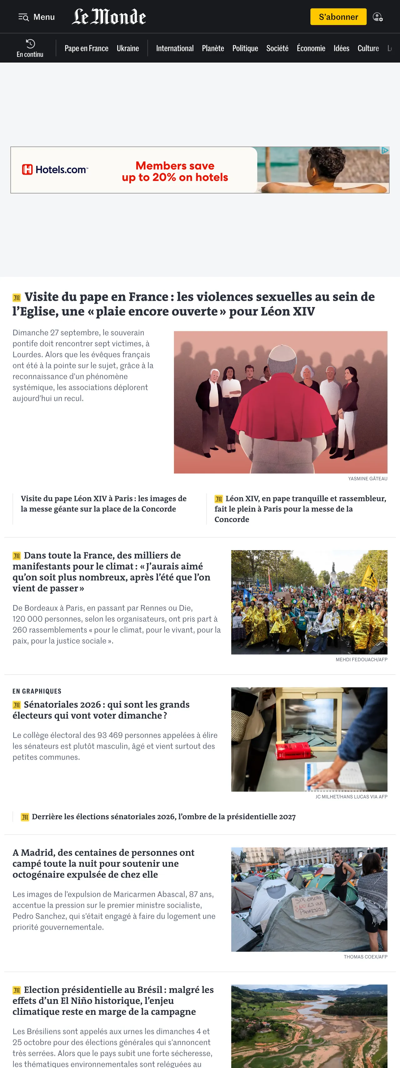 Screenshot of the Le Monde front page