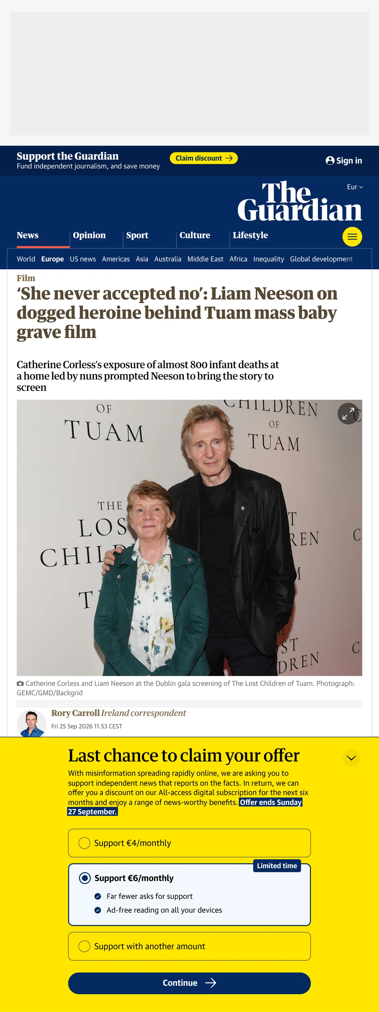 Screenshot of the The Guardian front page
