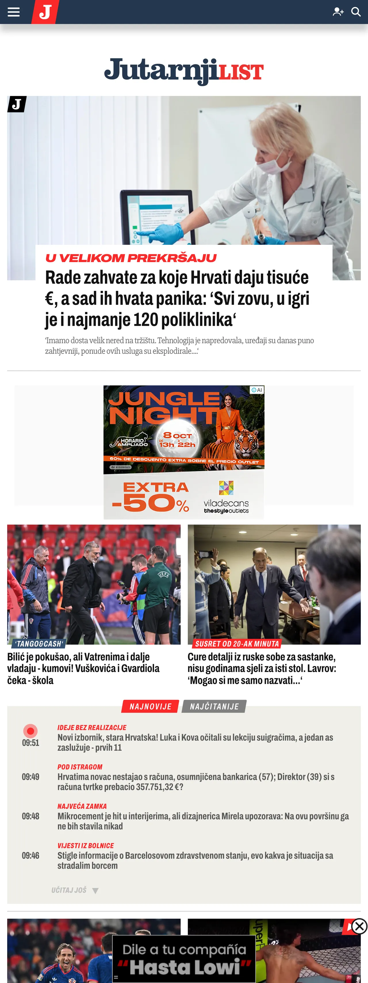 Screenshot of the Jutarnji list front page