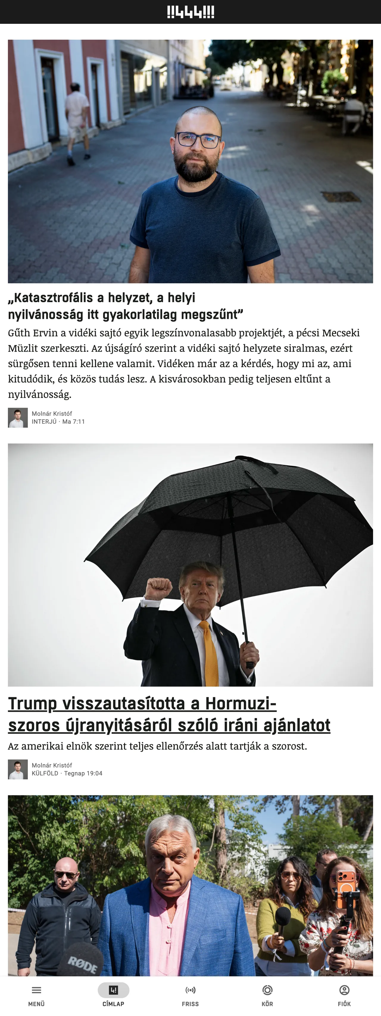 Screenshot of the 444 front page