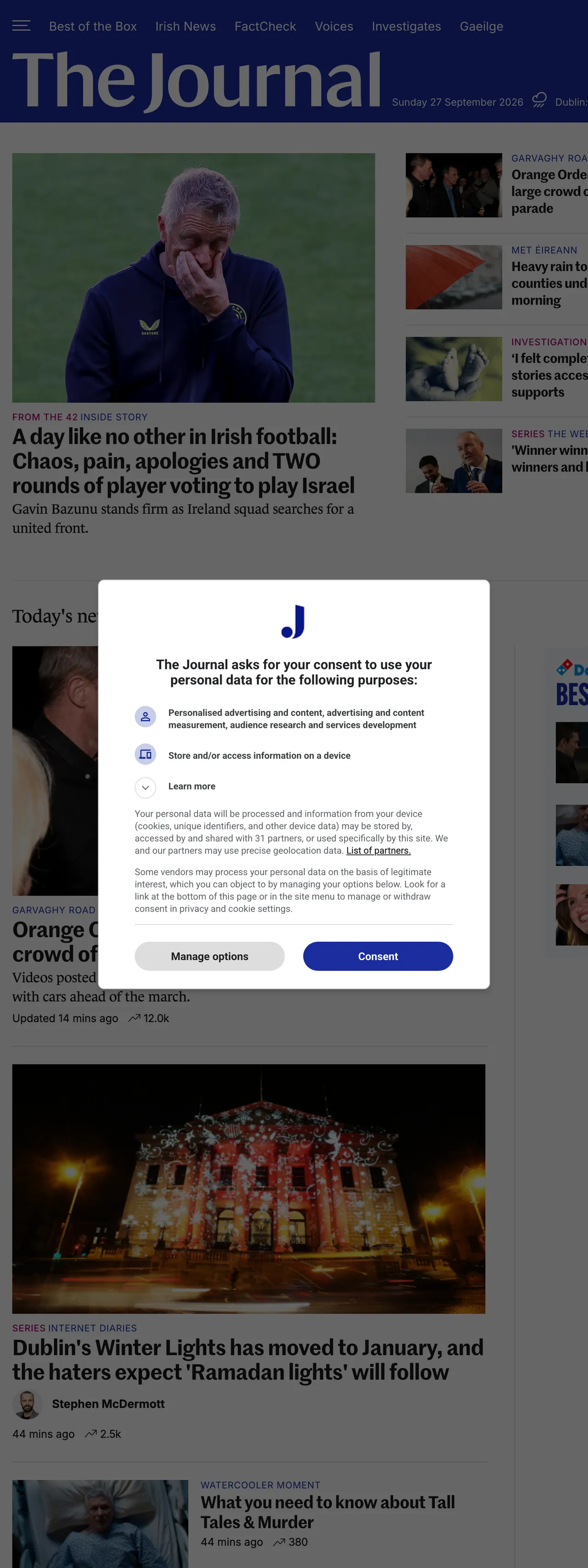 Screenshot of the TheJournal.ie front page