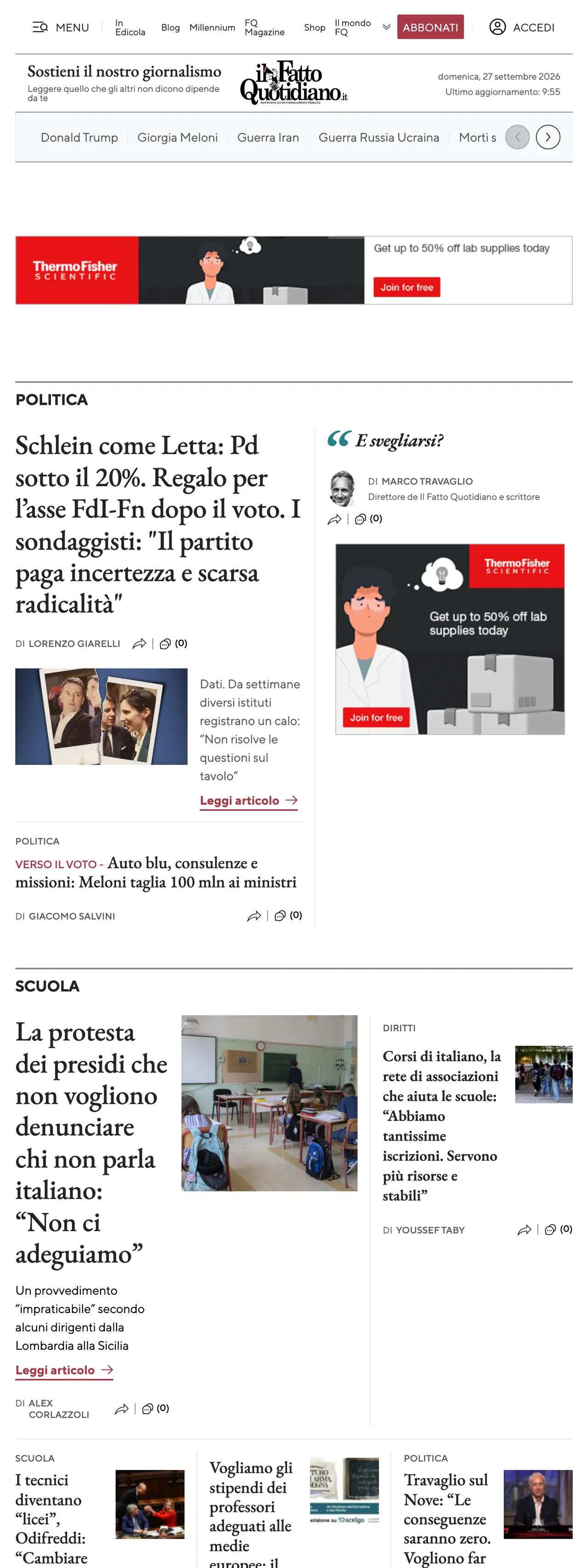Screenshot of the Il Fatto Quotidiano front page