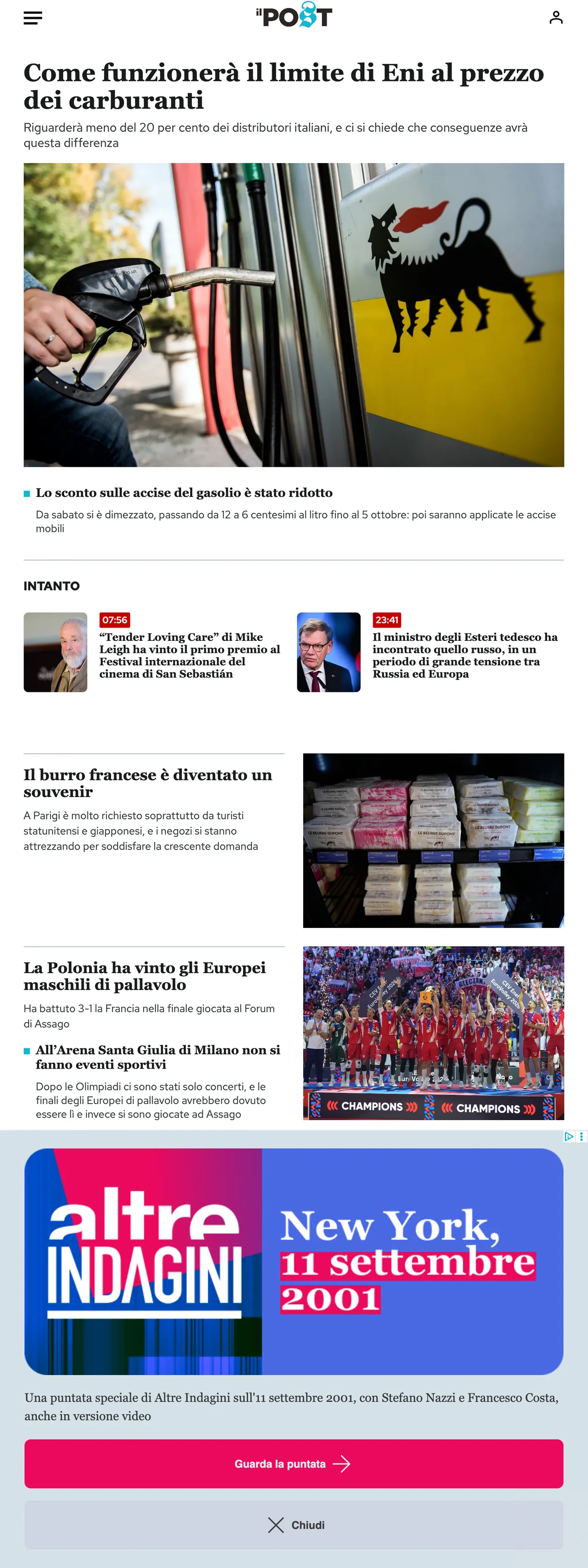 Screenshot of the Il Post front page