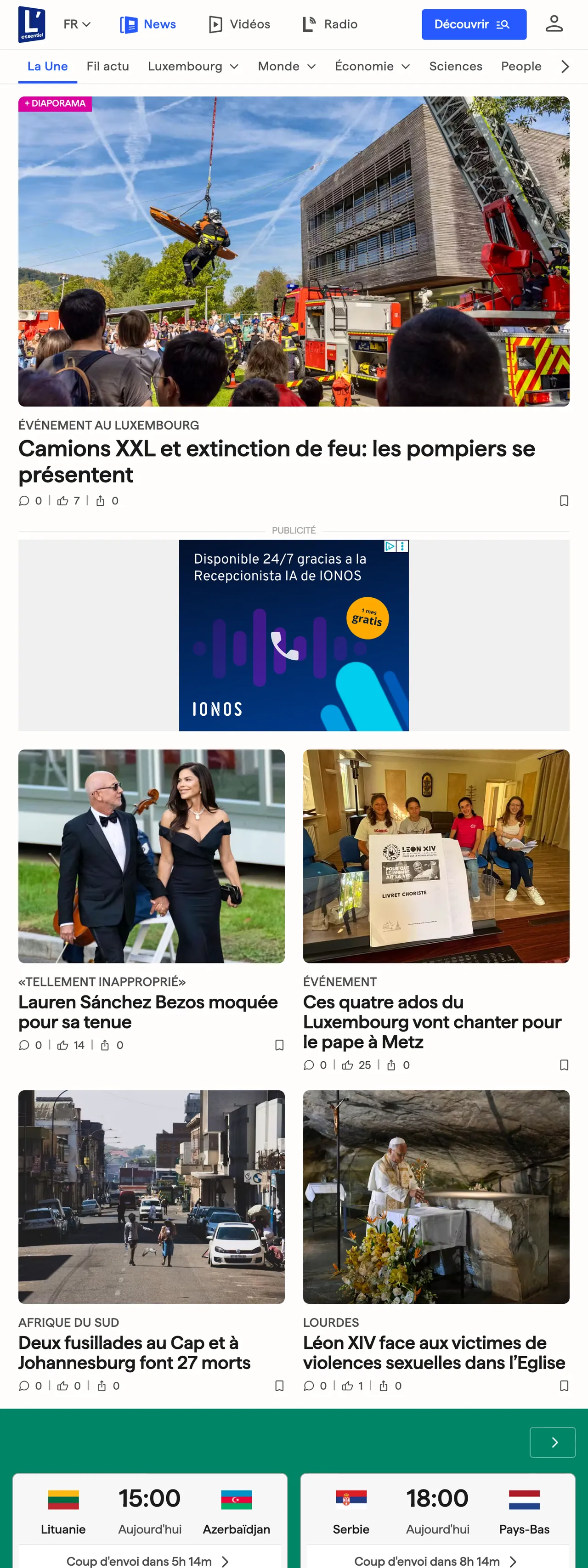 Screenshot of the L'essentiel front page