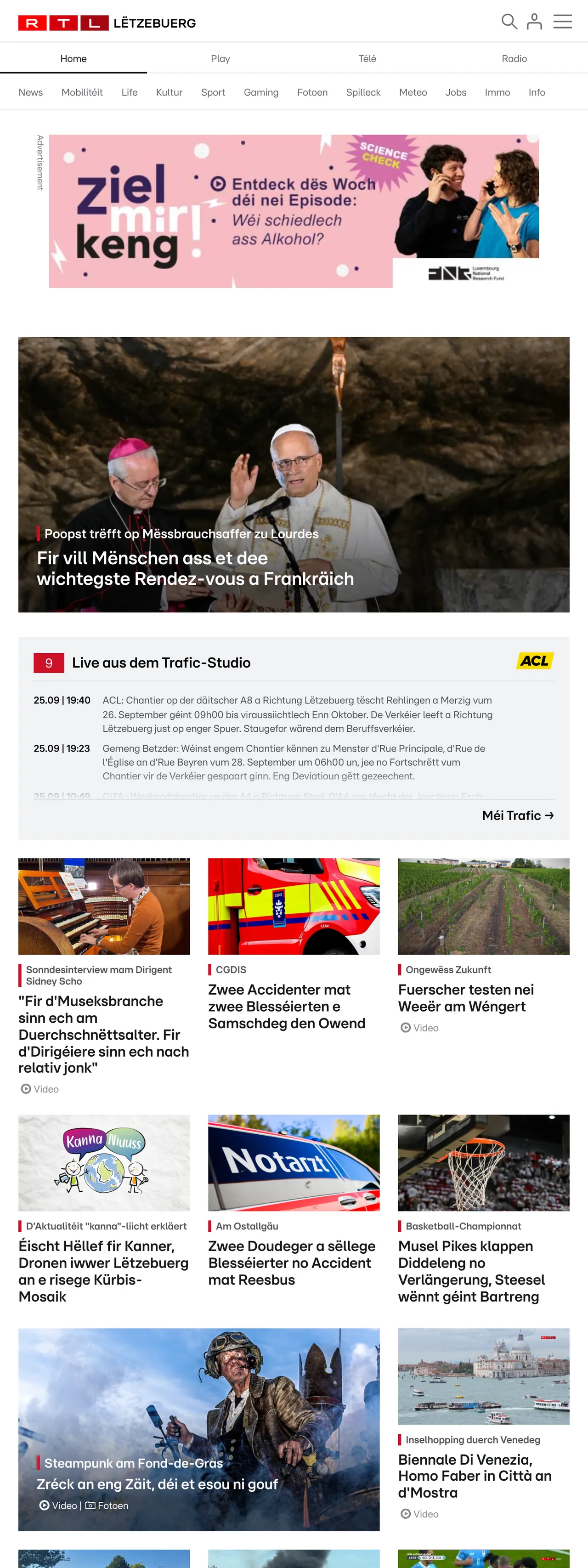 Screenshot of the RTL Lëtzebuerg front page