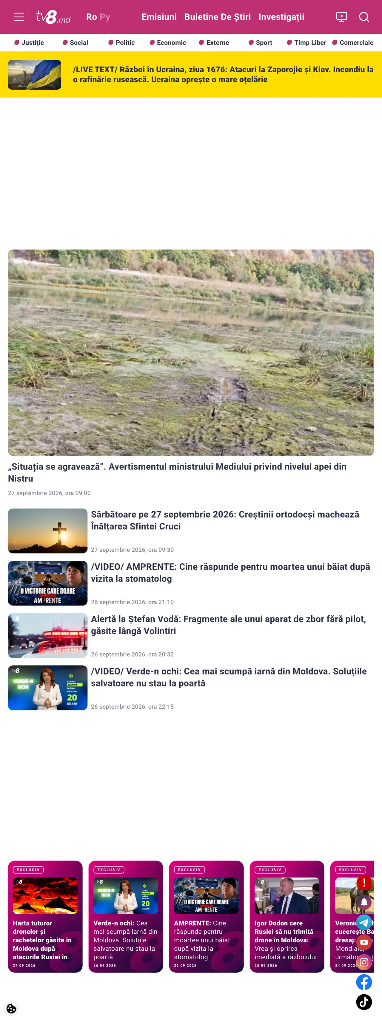 Screenshot of the TV8 front page