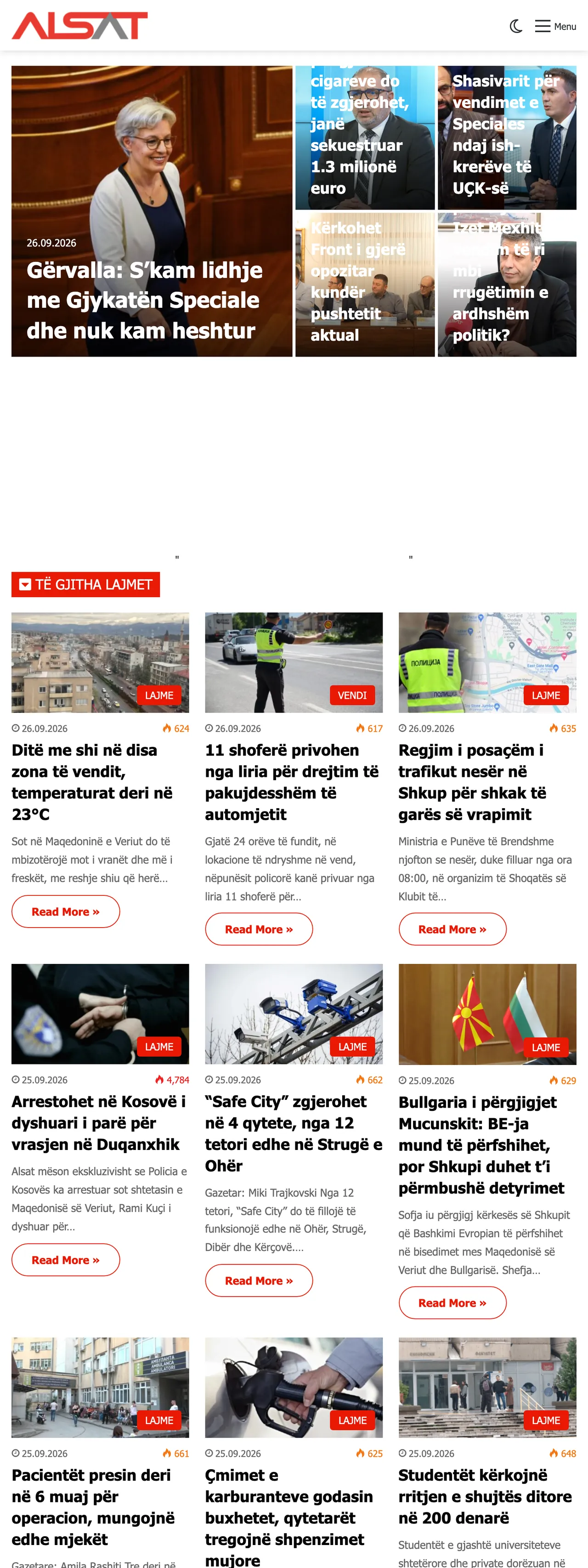 Screenshot of the ALSAT front page