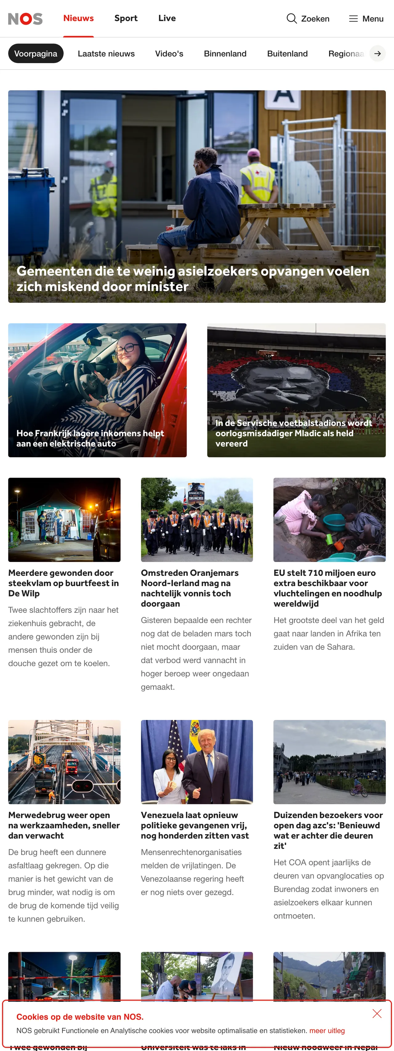 Screenshot of the NOS front page