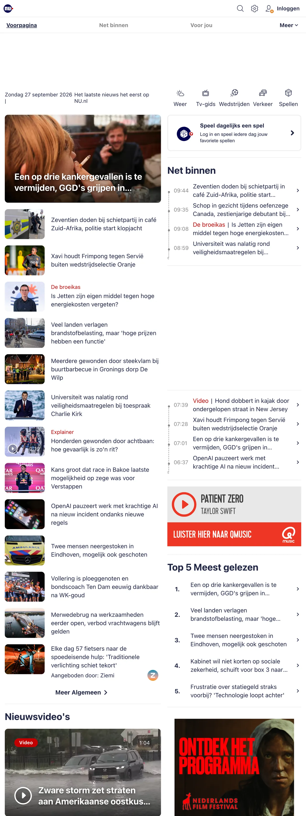 Screenshot of the NU.nl front page