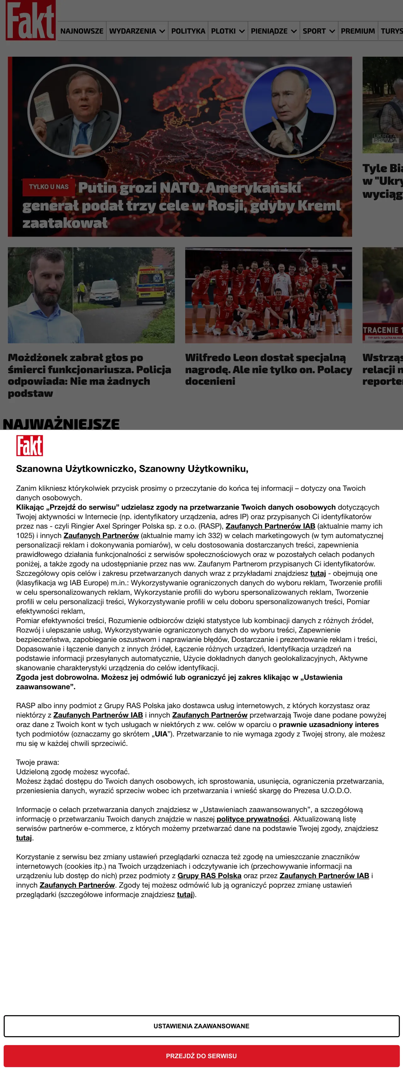 Screenshot of the Fakt front page