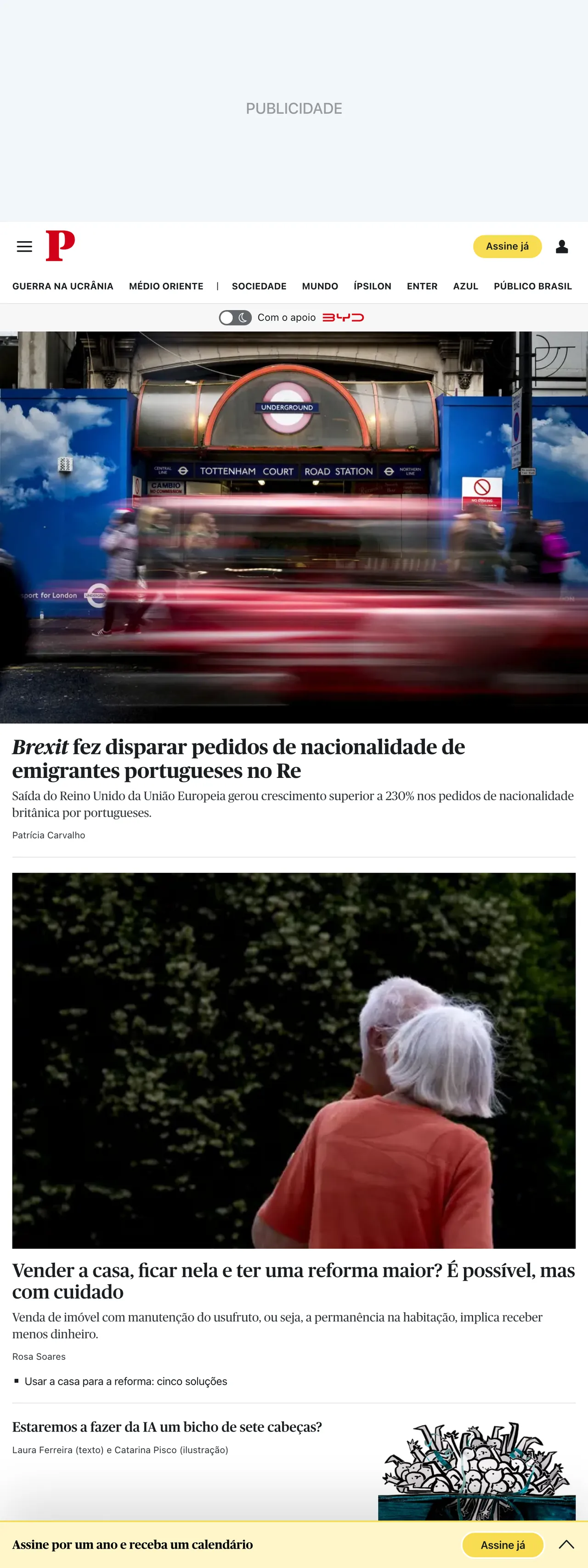 Screenshot of the Público front page